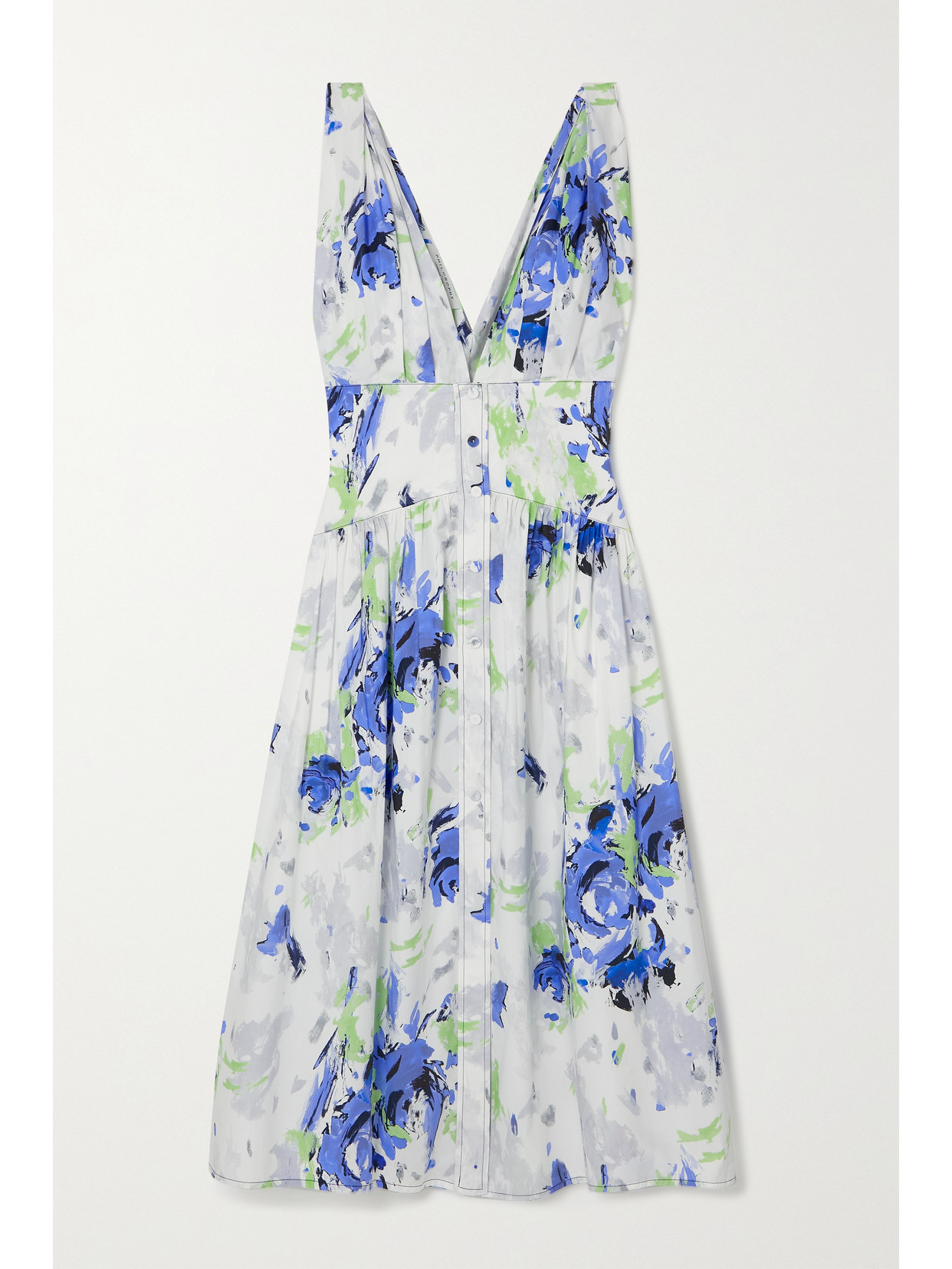 Philosophy Di Lorenzo Serafini Gathered Printed Cotton-poplin Midi Dress In Blue