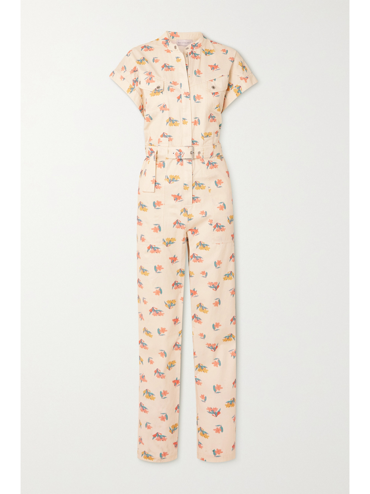 Rebecca Vallance Hadi Belted Floral-print Cotton-twill Jumpsuit In Ivory