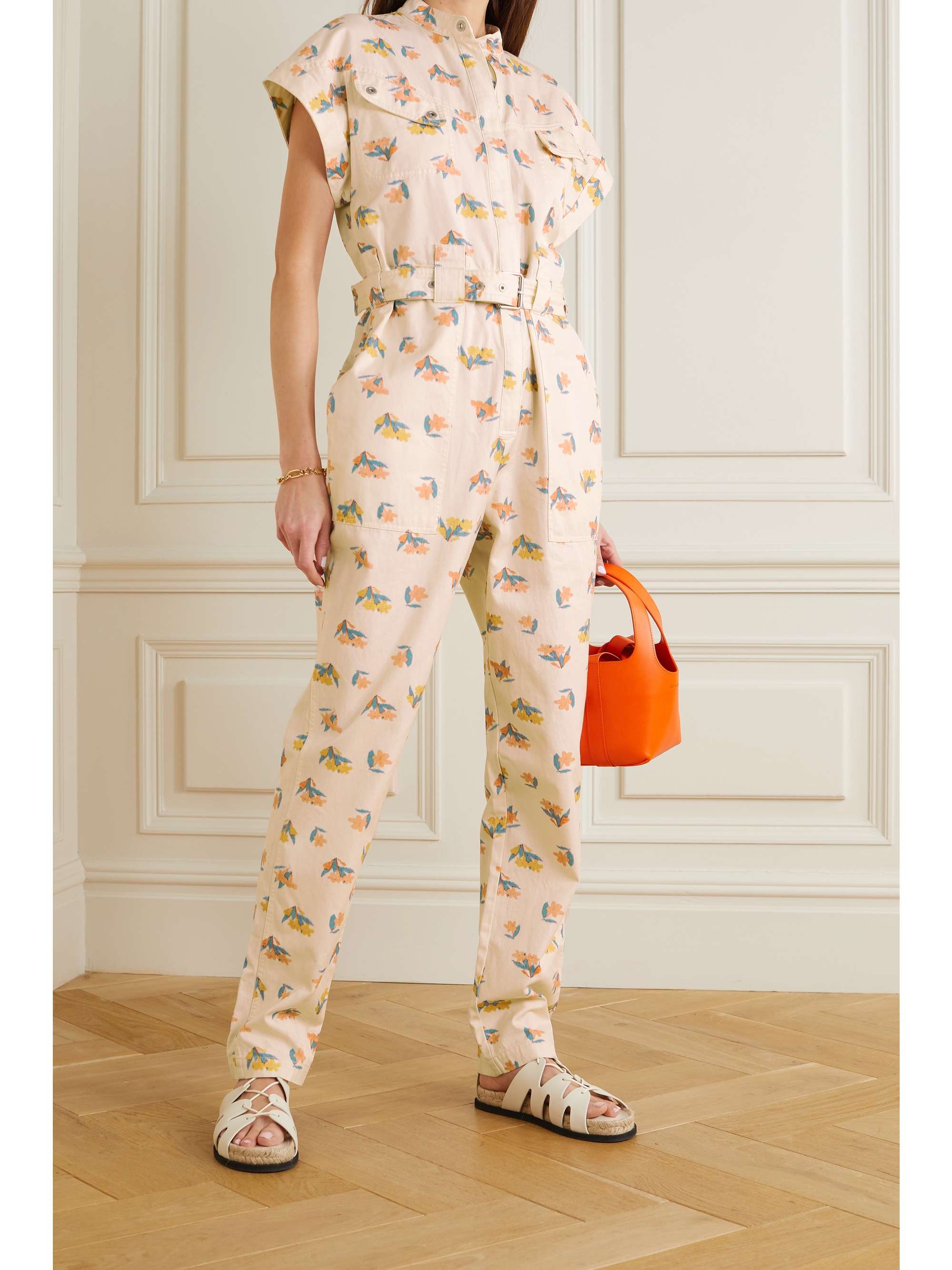 REBECCA VALLANCE Hadi belted floral-print cotton-twill jumpsuit