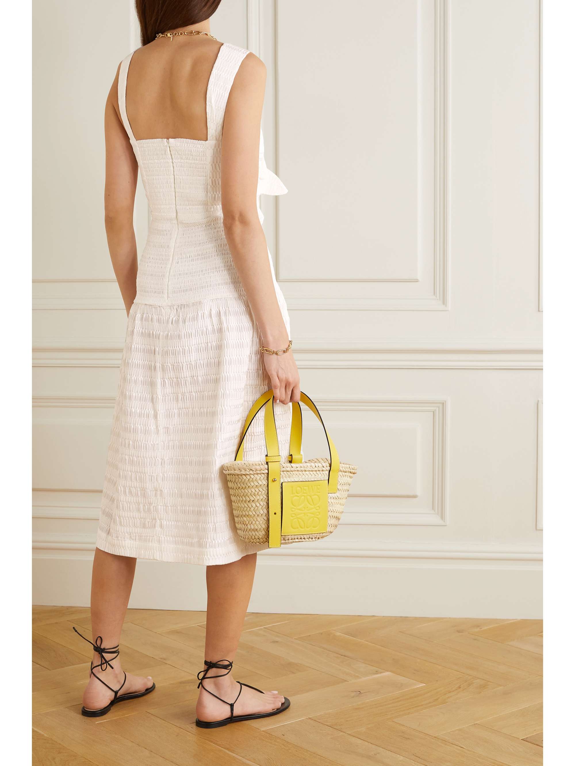 REBECCA VALLANCE Jame bow-embellished cutout shirred seersucker midi dress