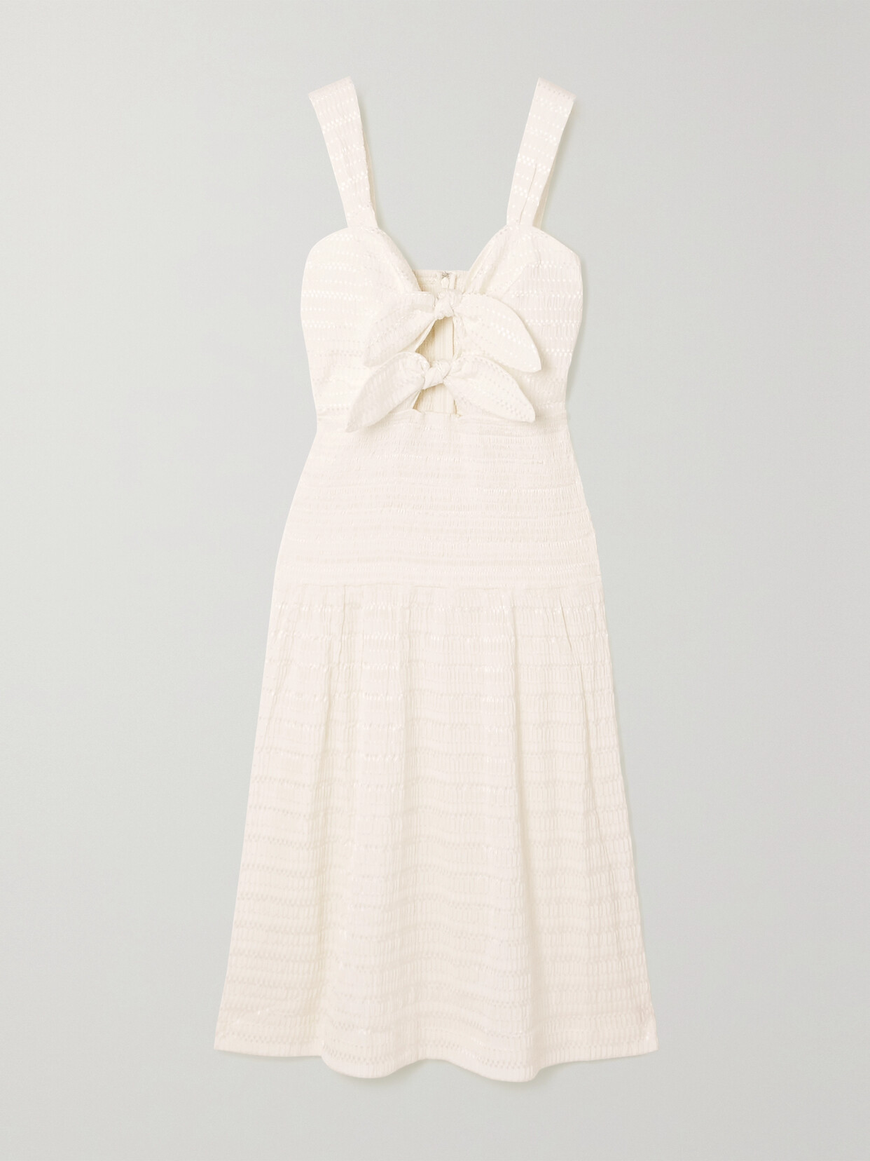 Rebecca Vallance Jame Bow-embellished Cutout Shirred Seersucker Midi Dress - Ivory