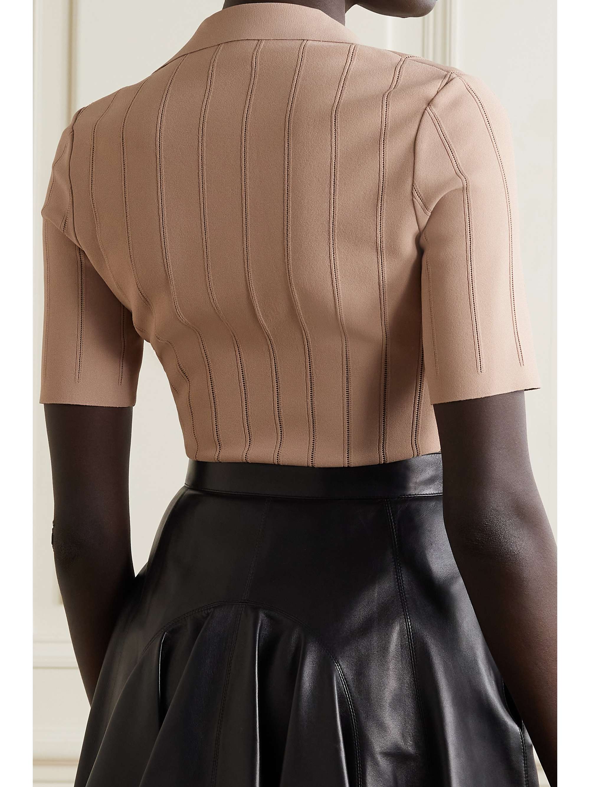 ALAÏA Pointelle-trimmed stretch-knit bodysuit