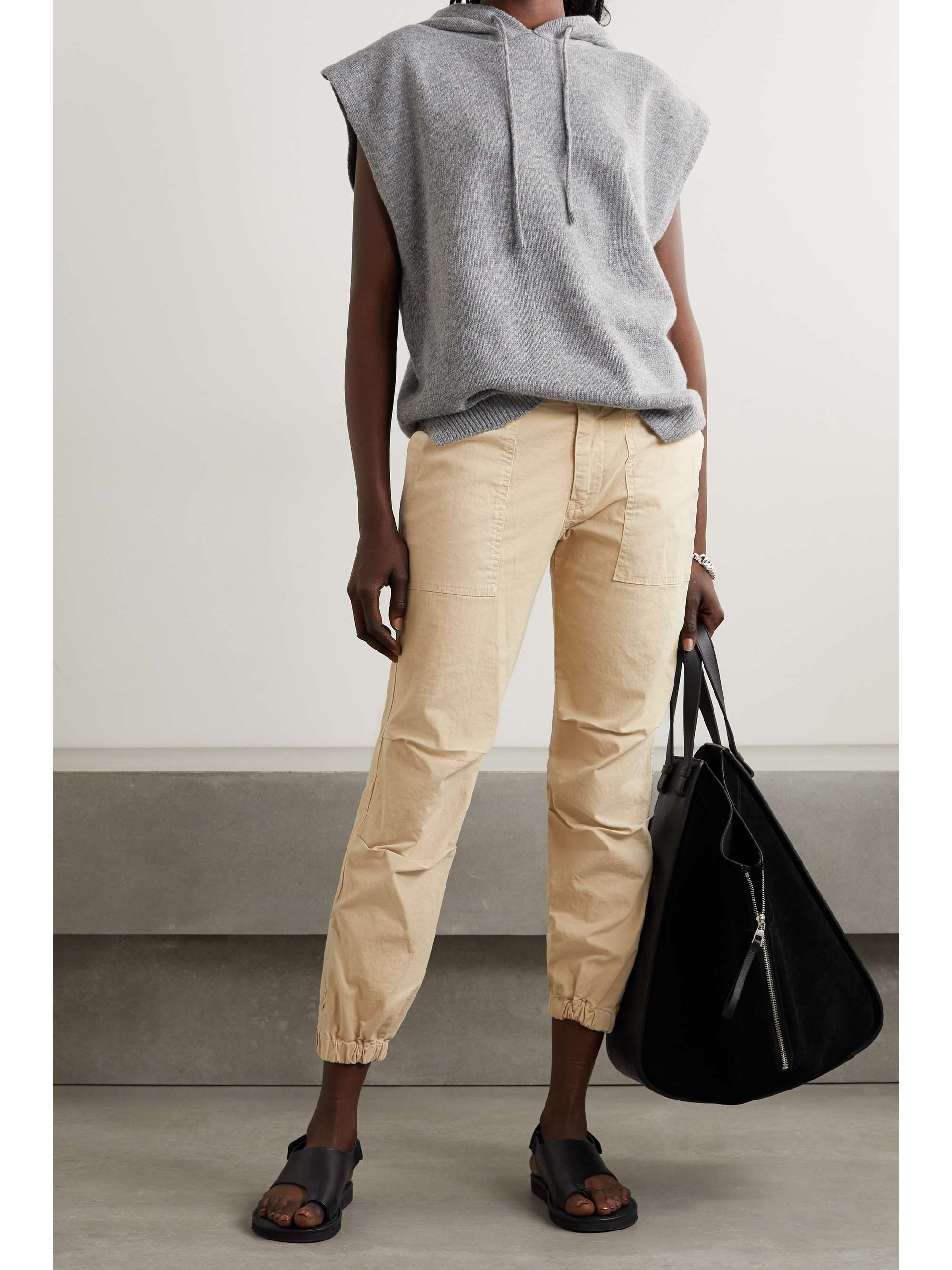 NILI LOTAN Cropped cotton-blend twill tapered pants