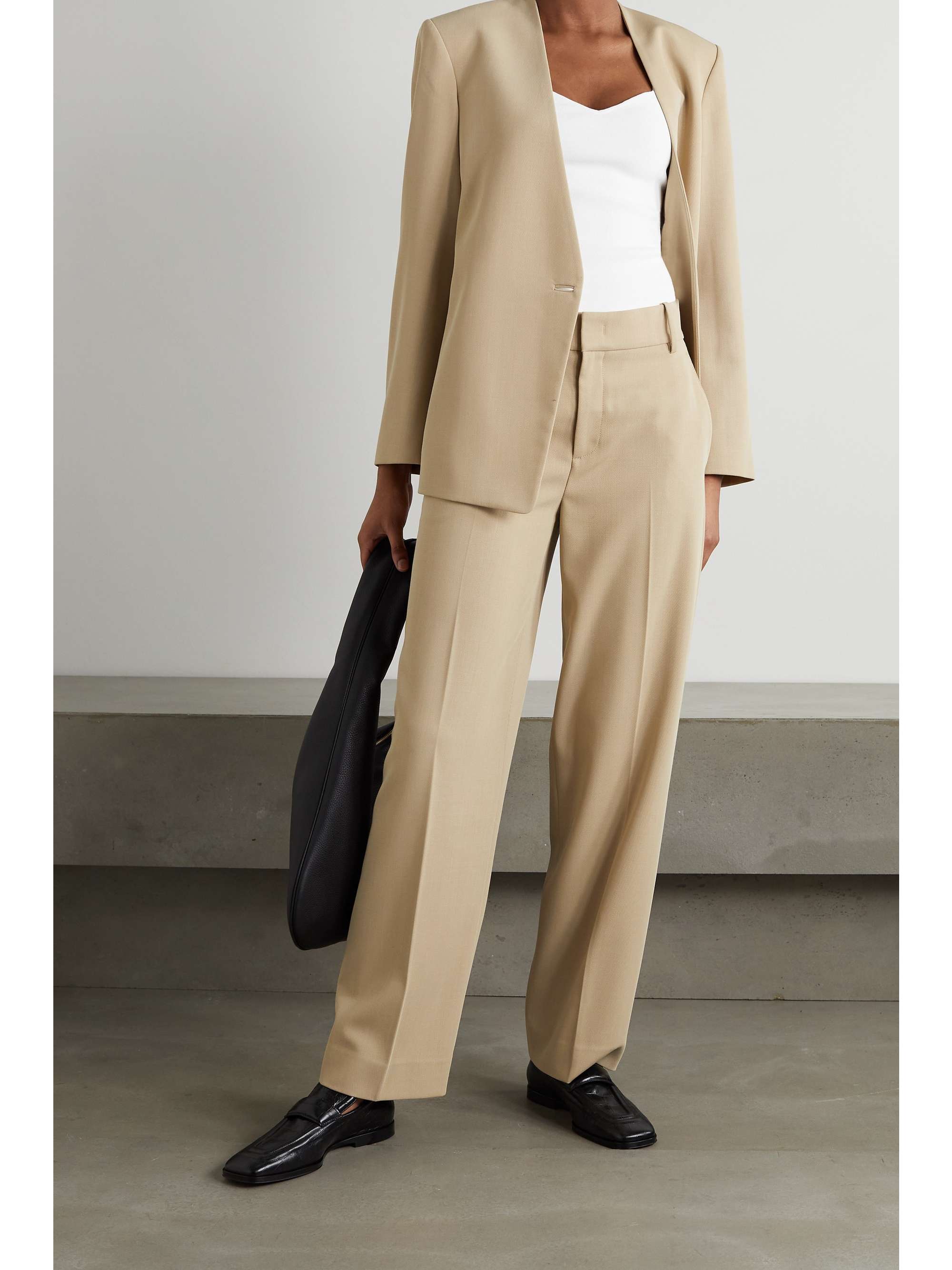 Sand Wool-blend twill straight-leg 
