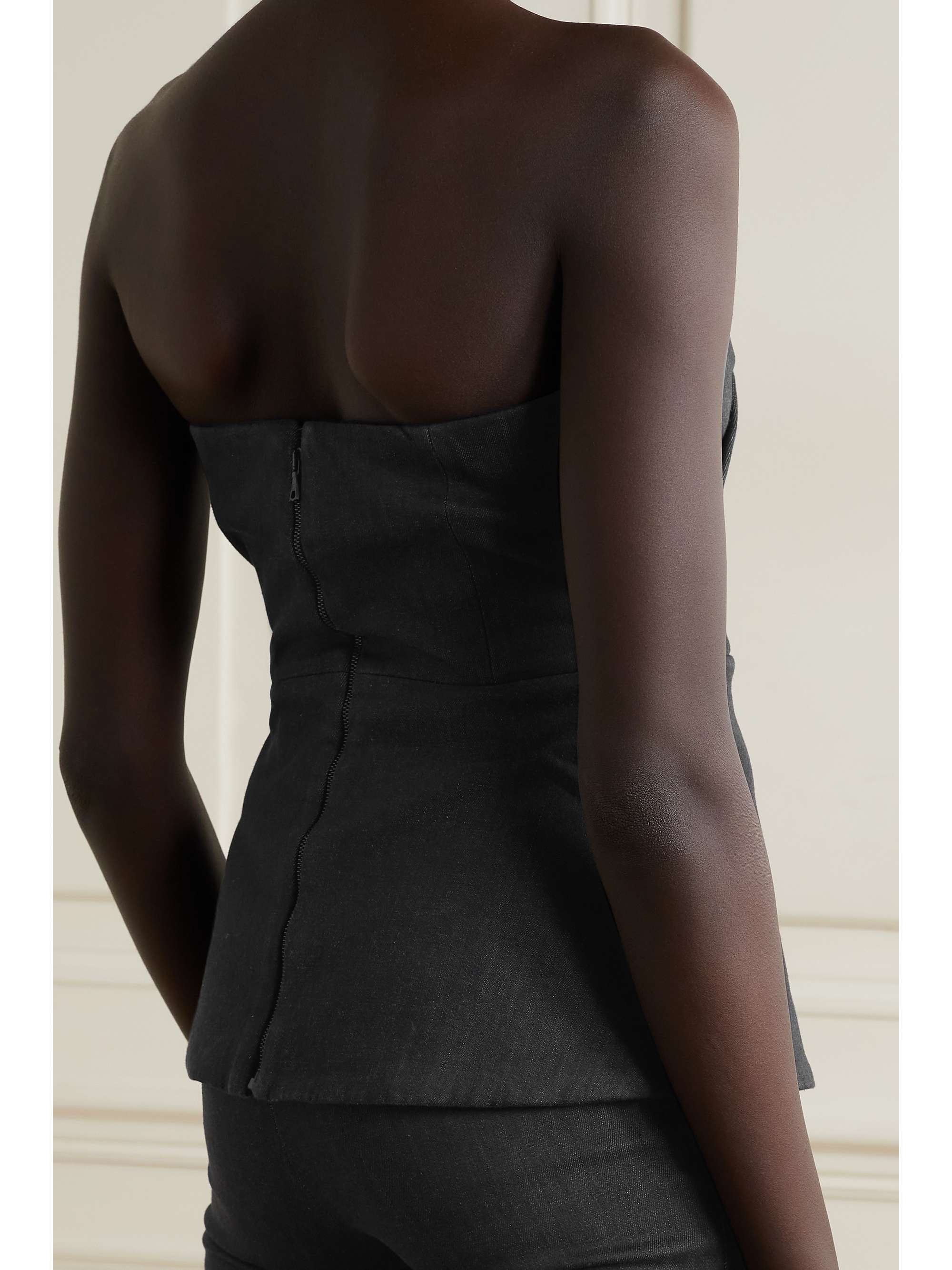 SAFIYAA Macie wrap-effect pleated stretch-denim bustier top