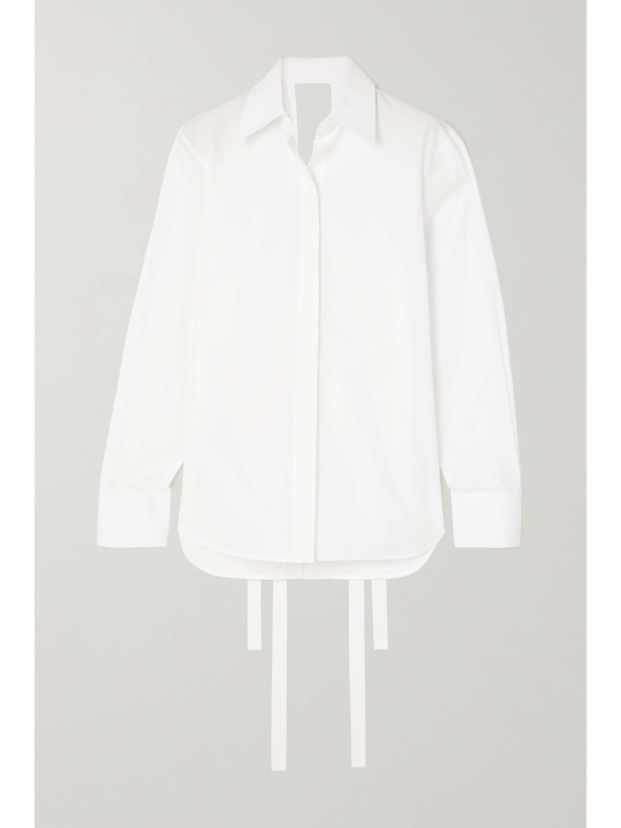 white open back shirt