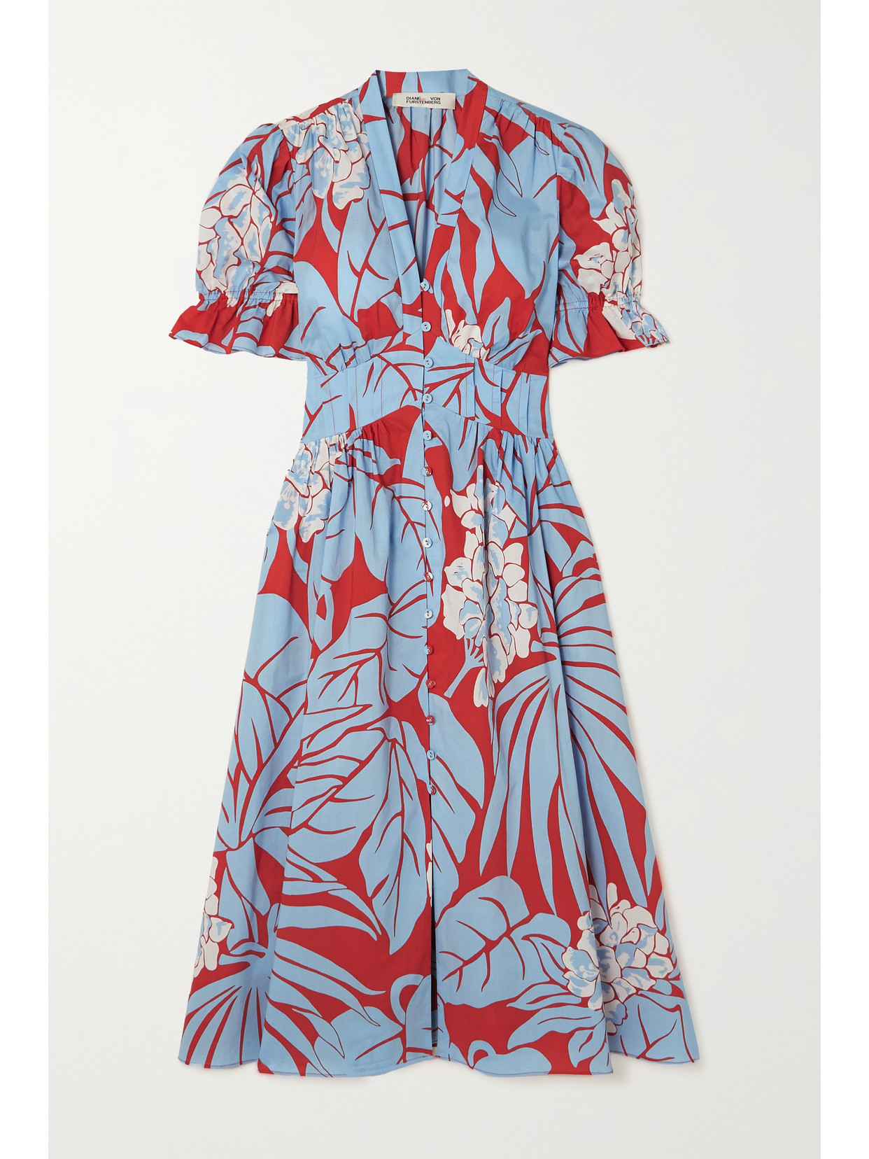 Diane Von Furstenberg Erica Gathered Printed Cotton Midi Dress In Multicoloured