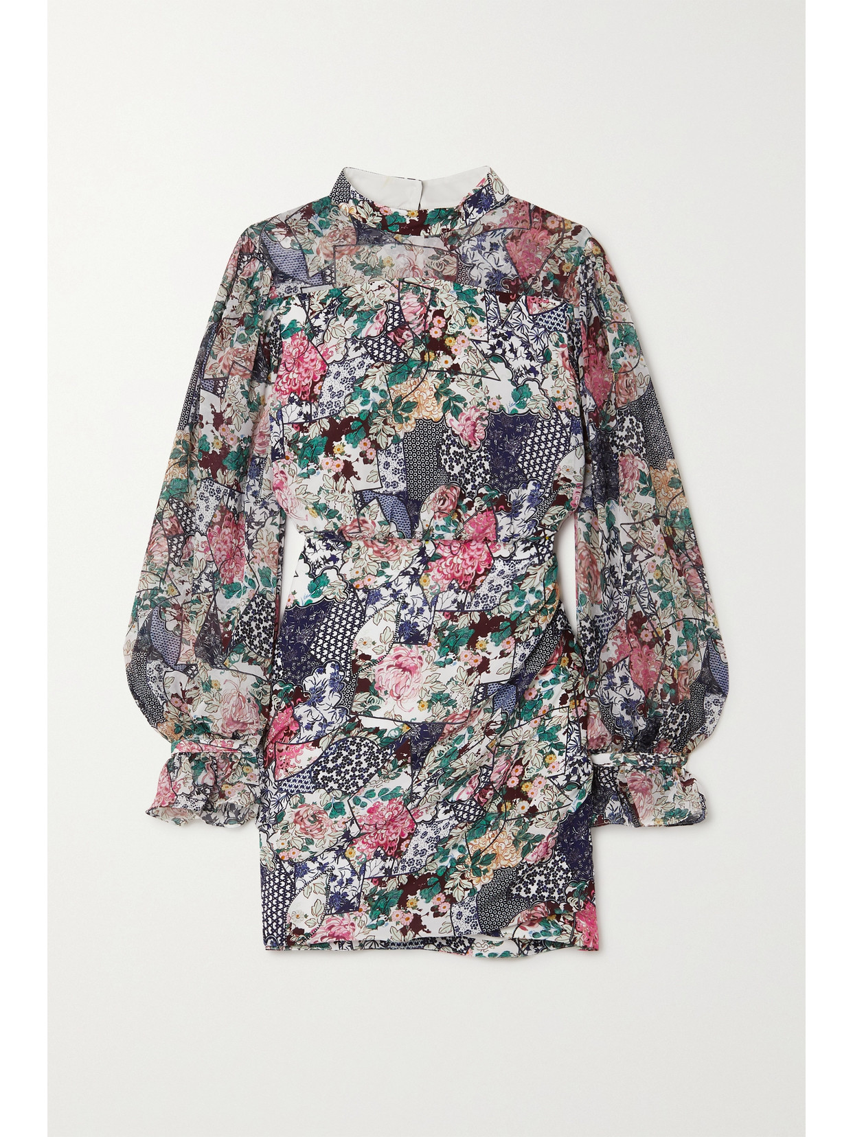 SALONI RINA FLORAL-PRINT SILK-JACQUARD MINI DRESS