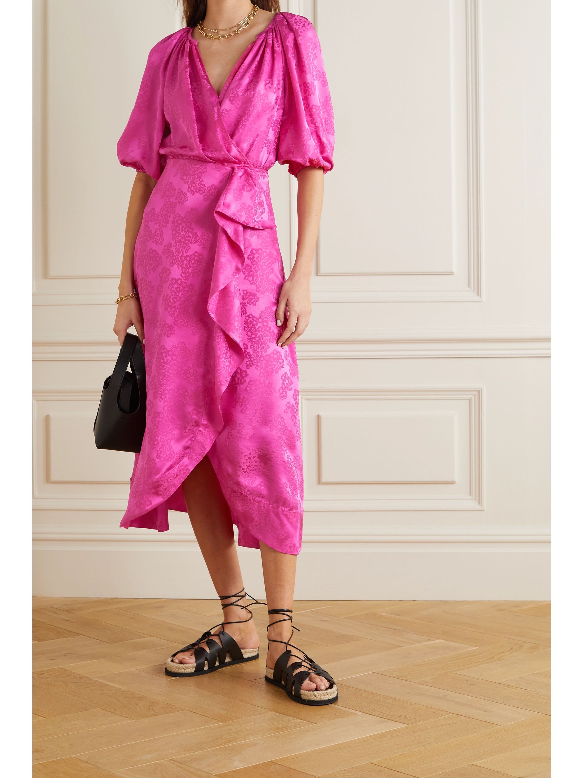 Ruffled jacquard midi wrap dress Clearance