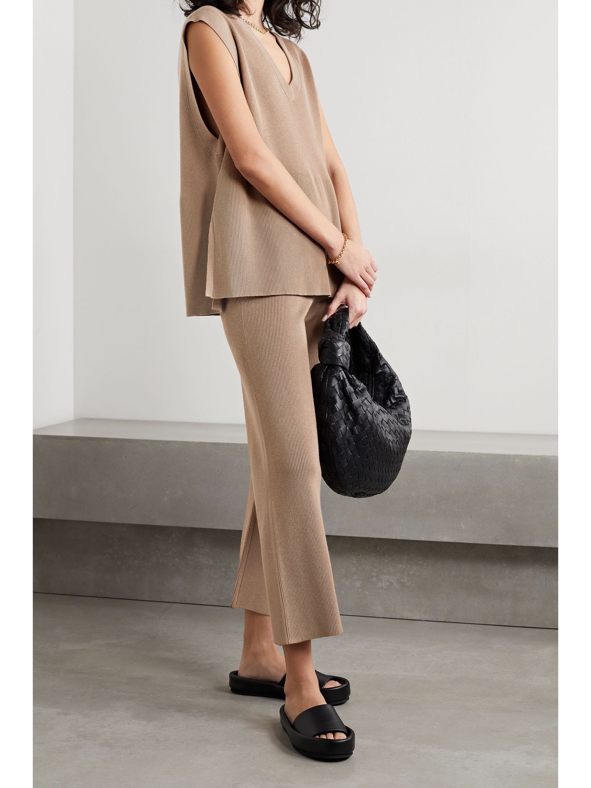 Light Brown Belis Cropped Ribbed Knit Straight Leg Pants By Malene Birger Net A Porter