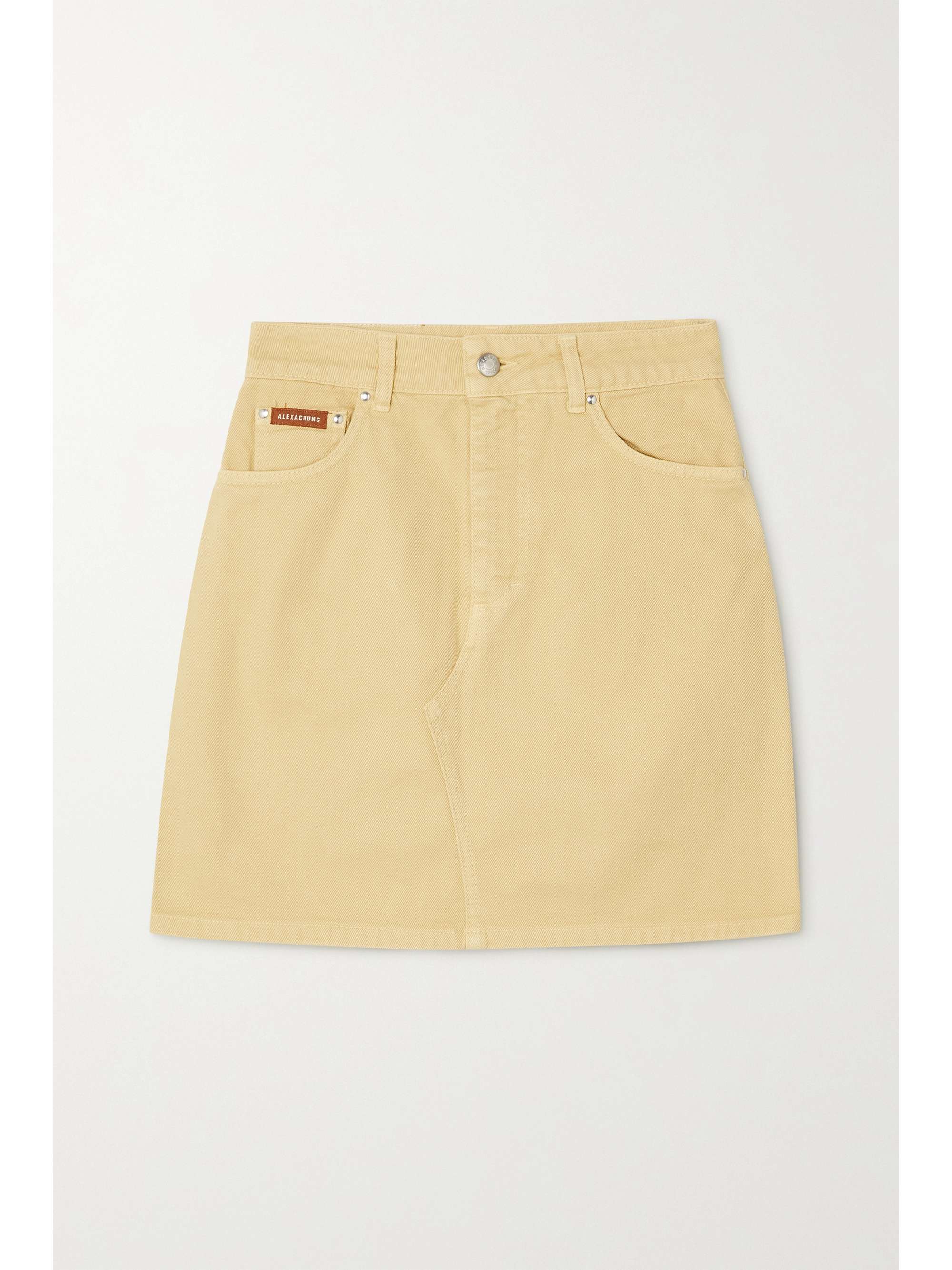 yellow jean mini skirt