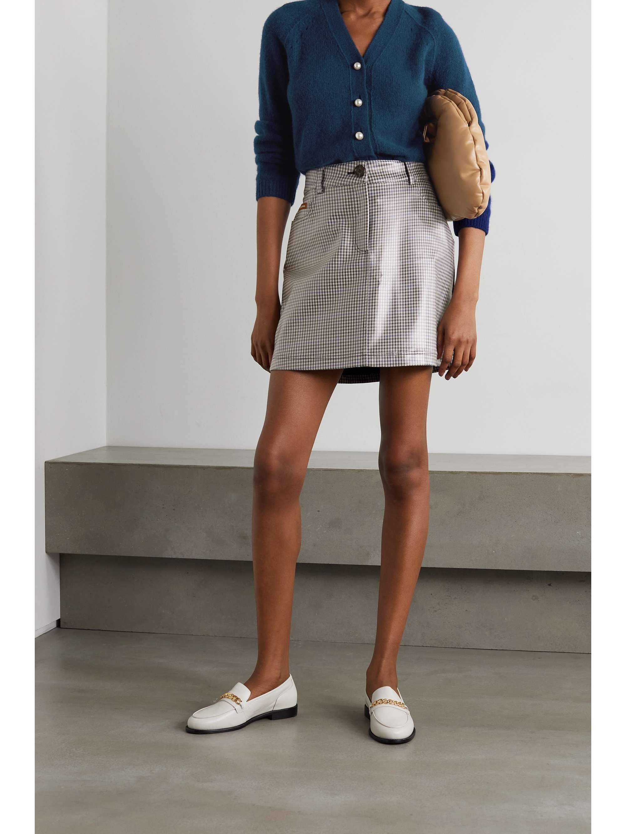 ALEXACHUNG Checked coated-PU mini skirt