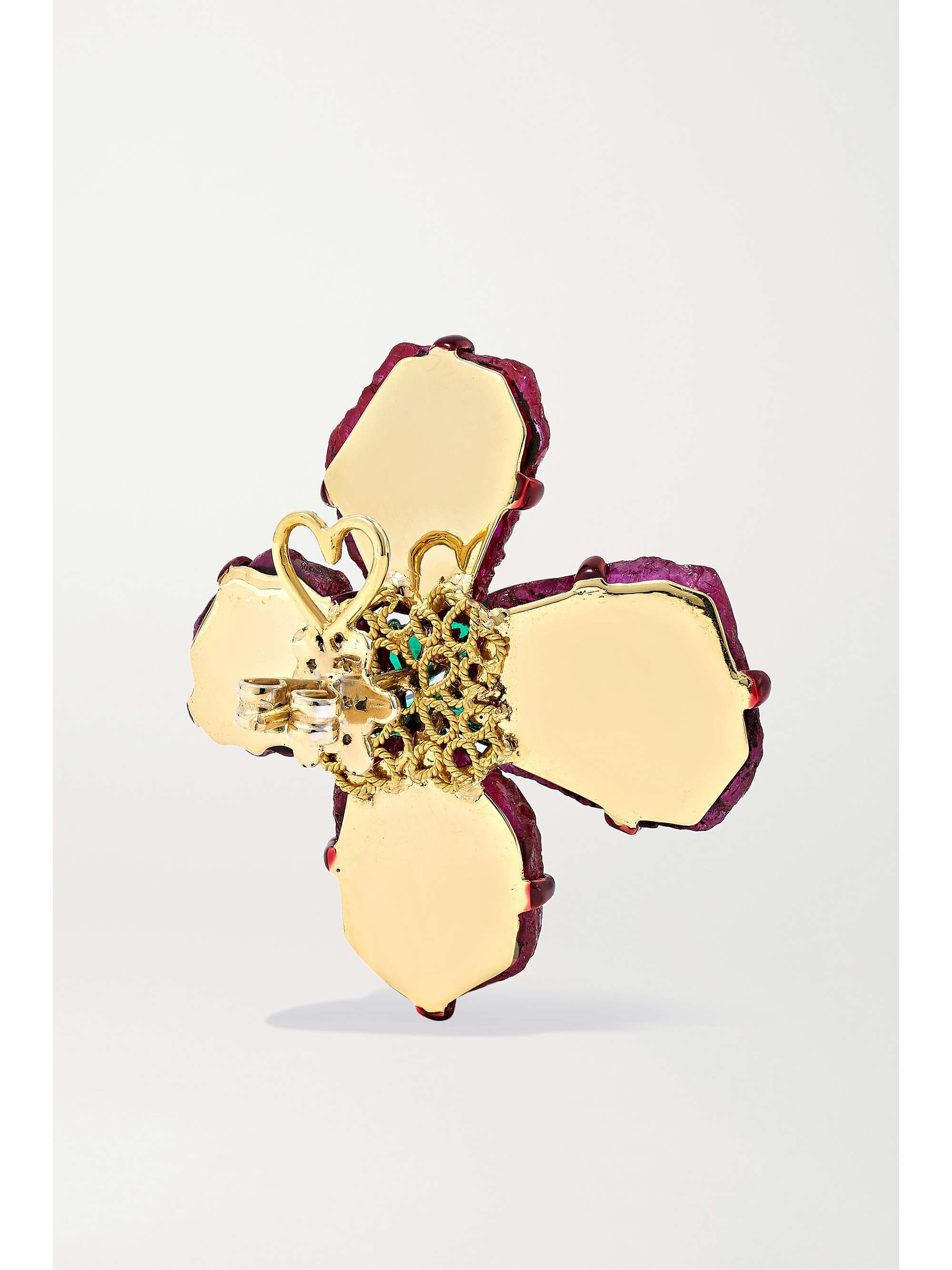 BINA GOENKA 18-karat gold, ruby and emerald earrings