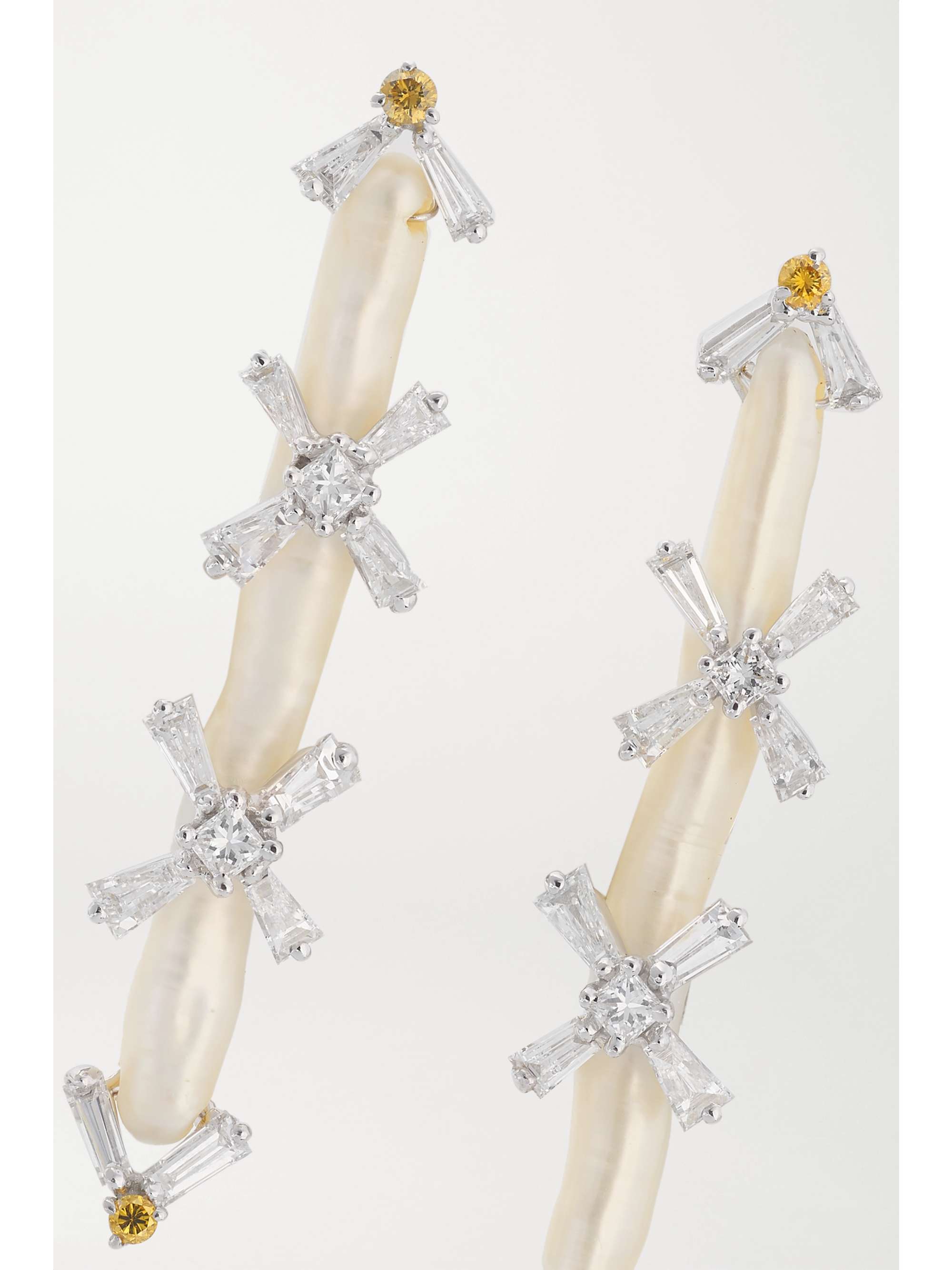 BINA GOENKA 18-karat white gold, pearl and diamond earrings