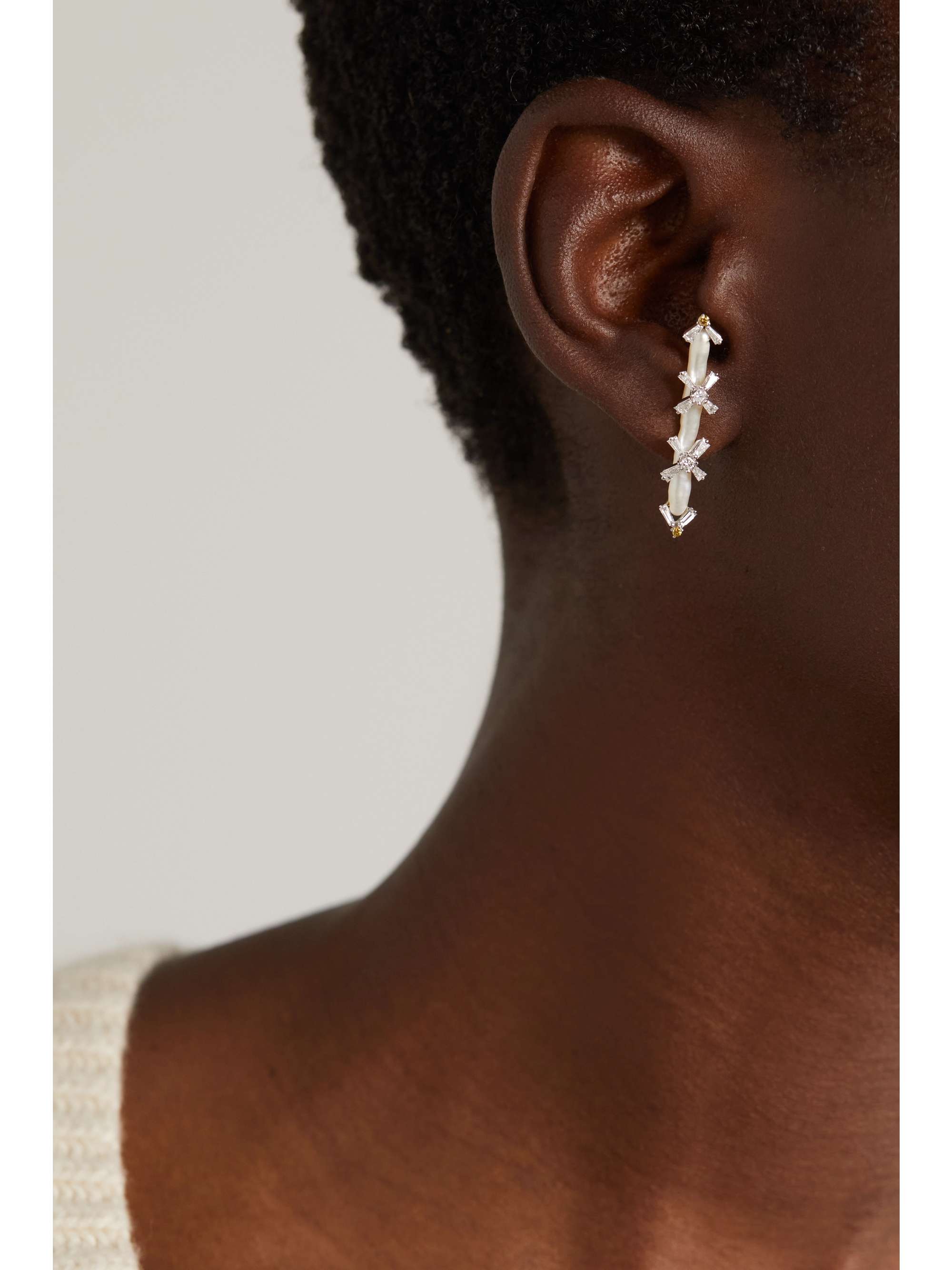 BINA GOENKA 18-karat white gold, pearl and diamond earrings