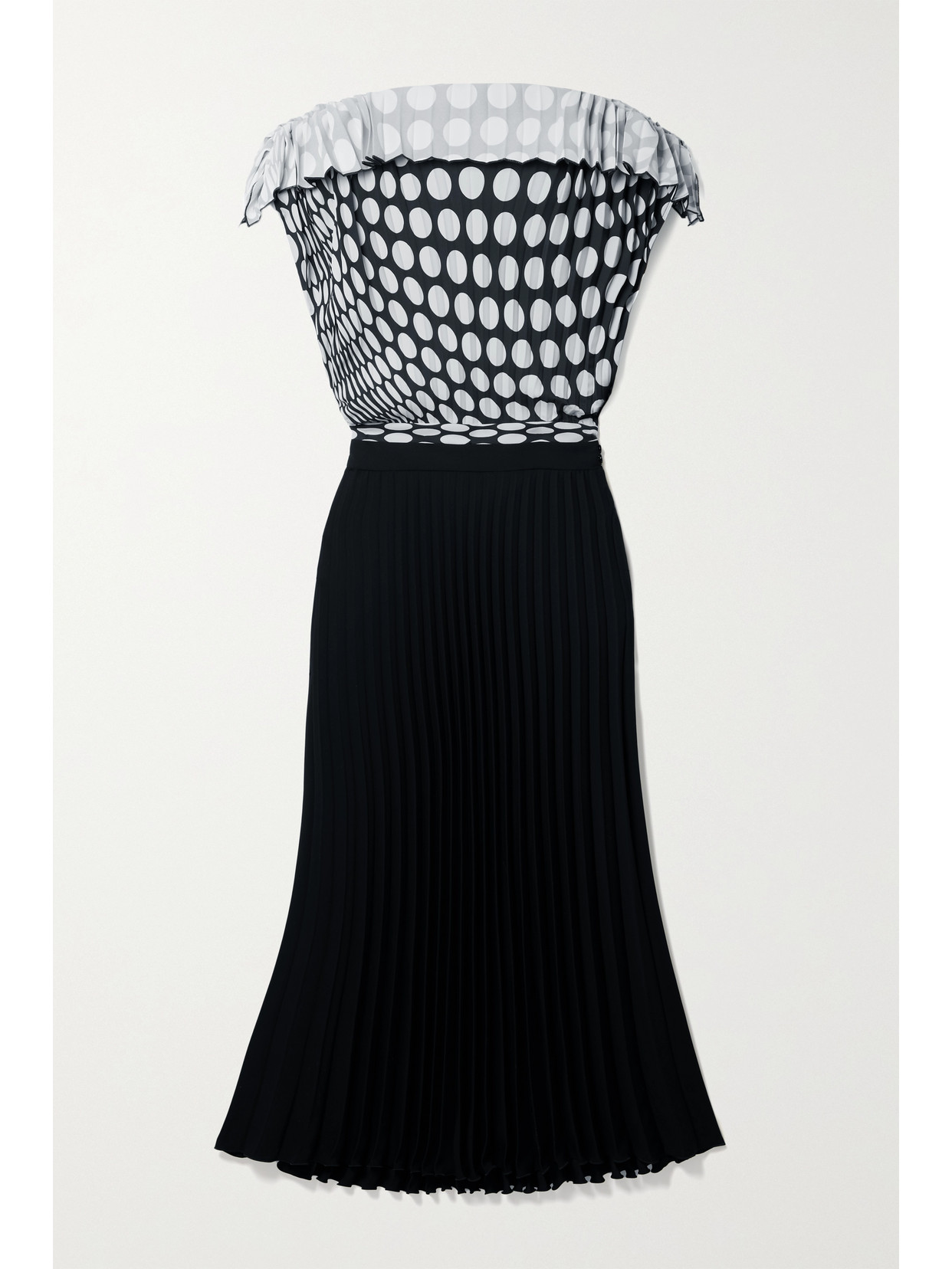 Mm6 Maison Margiela Pleated Polka-dot Crepe De Chine Midi Dress In Black