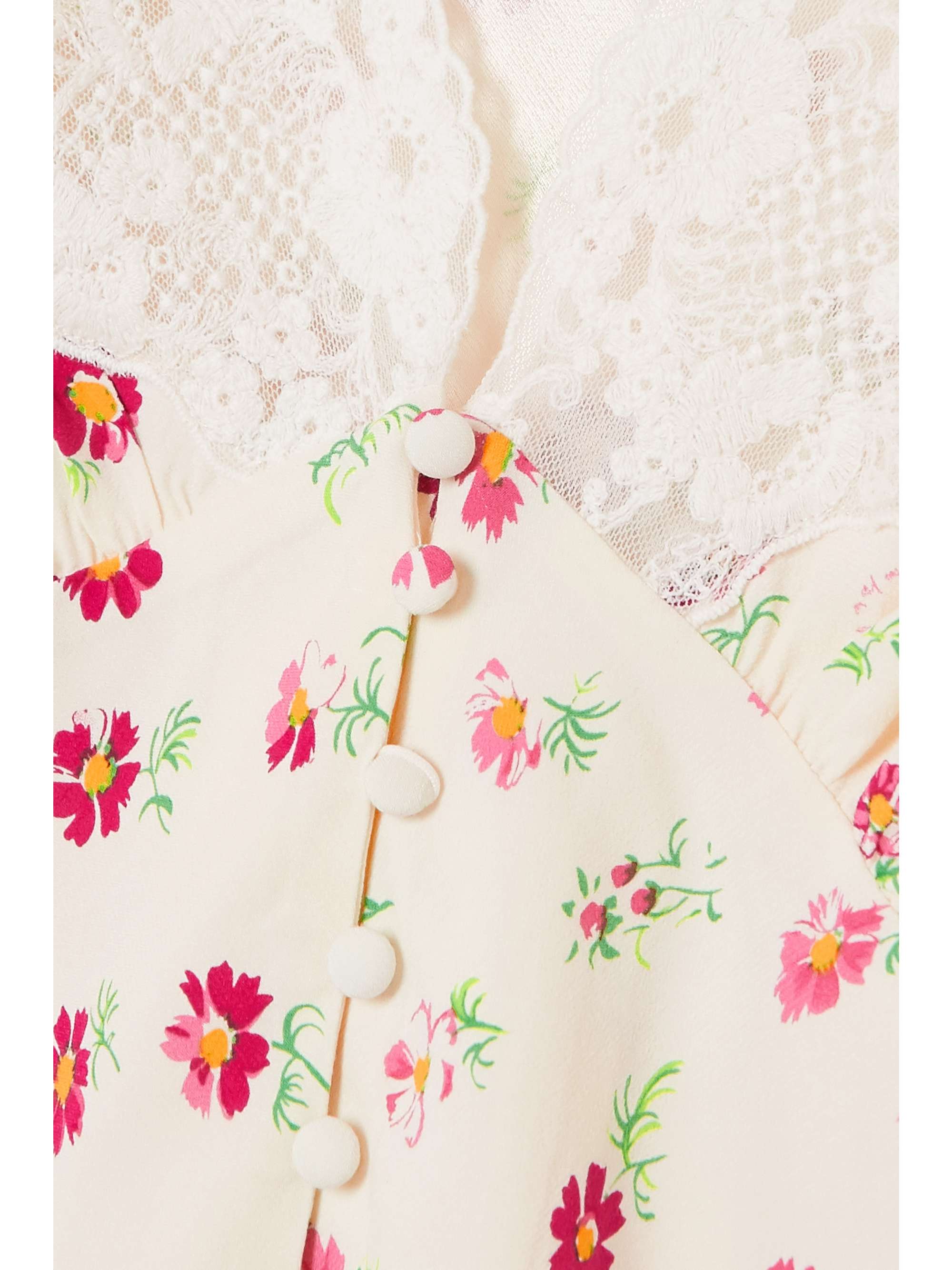 RIXO Amanda cropped lace-trimmed floral-print crepe de chine blouse