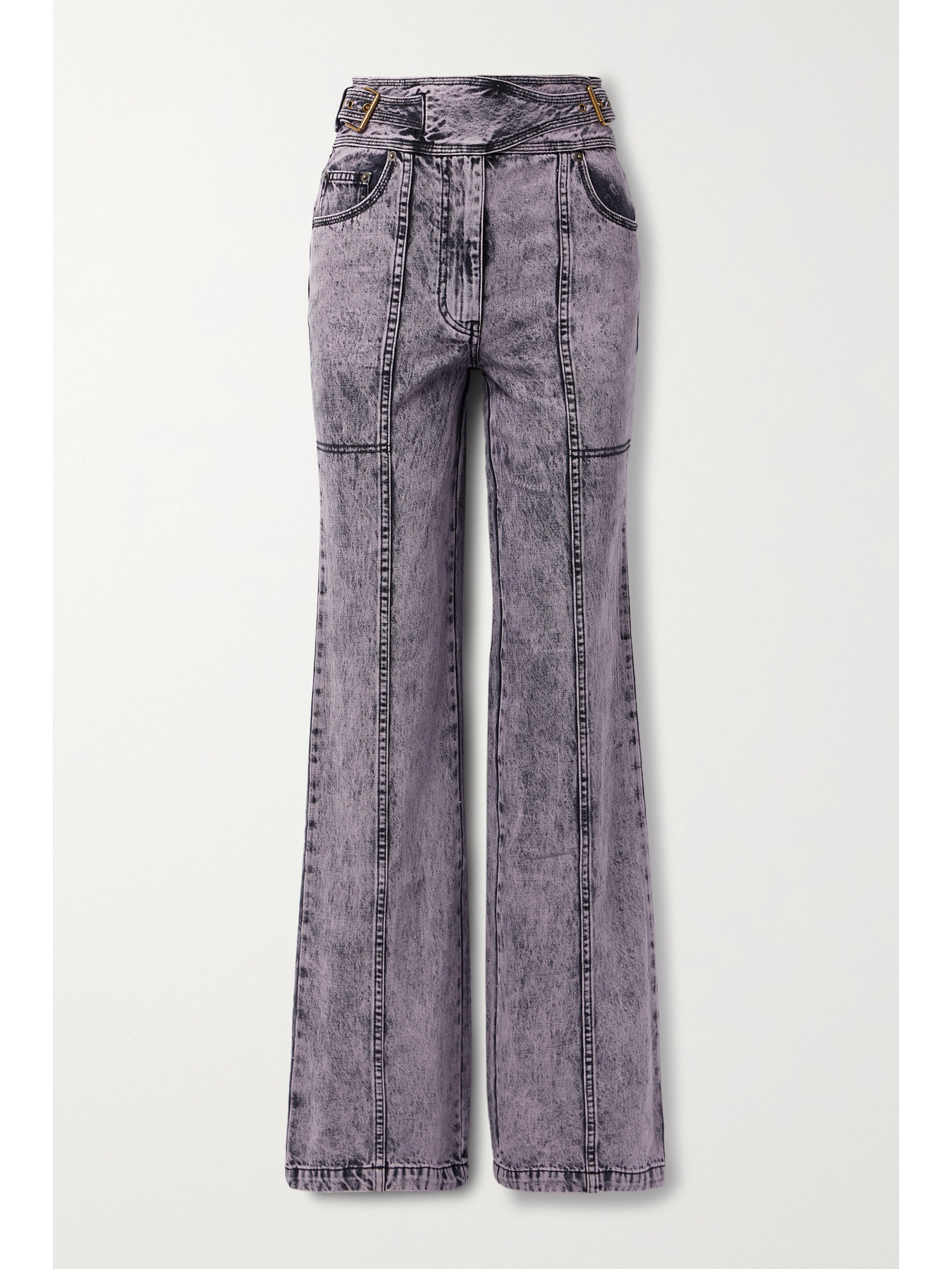 ULLA JOHNSON ALBIE BELTED ACID-WASH HIGH-RISE WIDE-LEG JEANS