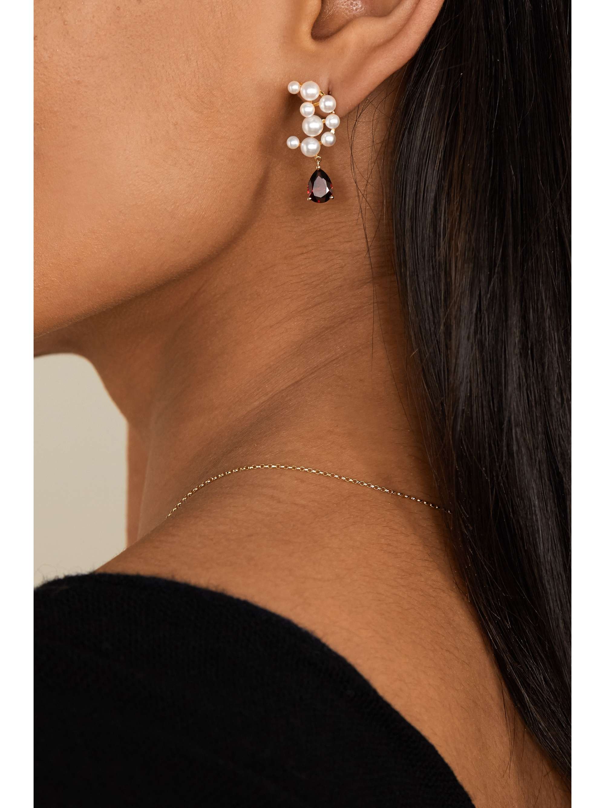 ANISSA KERMICHE Boucles d'oreilles en or 14 carats (585/1000), grenats et perles