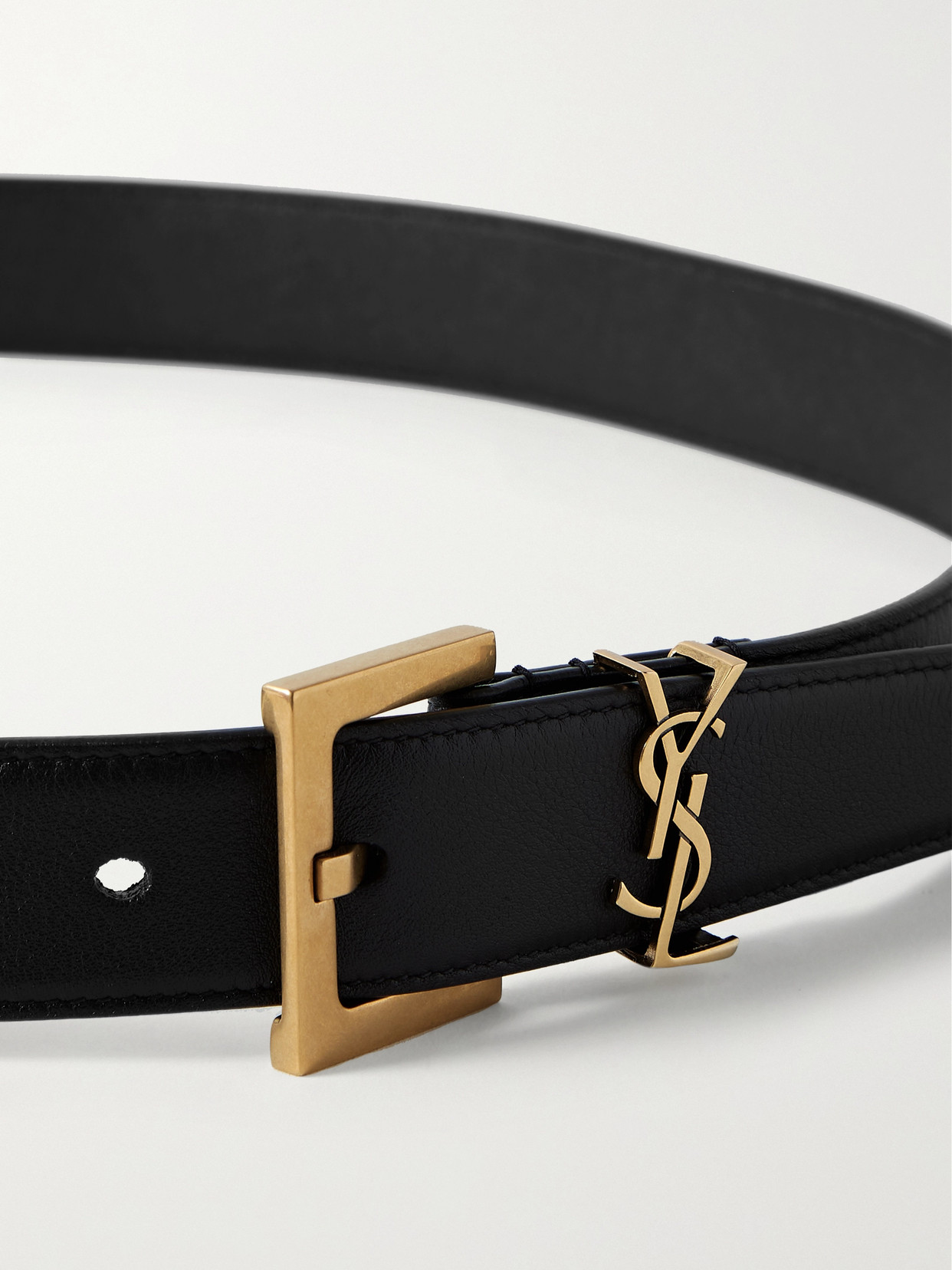 Shop Saint Laurent Cassandre Embellished Leather Belt In Black