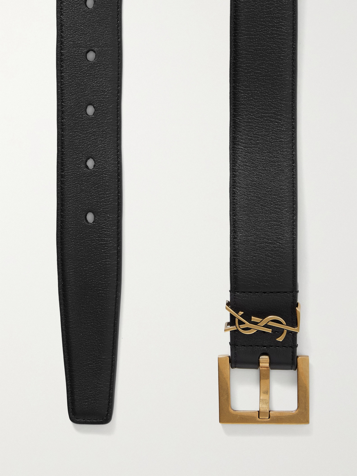 Shop Saint Laurent Cassandre Embellished Leather Belt In Black