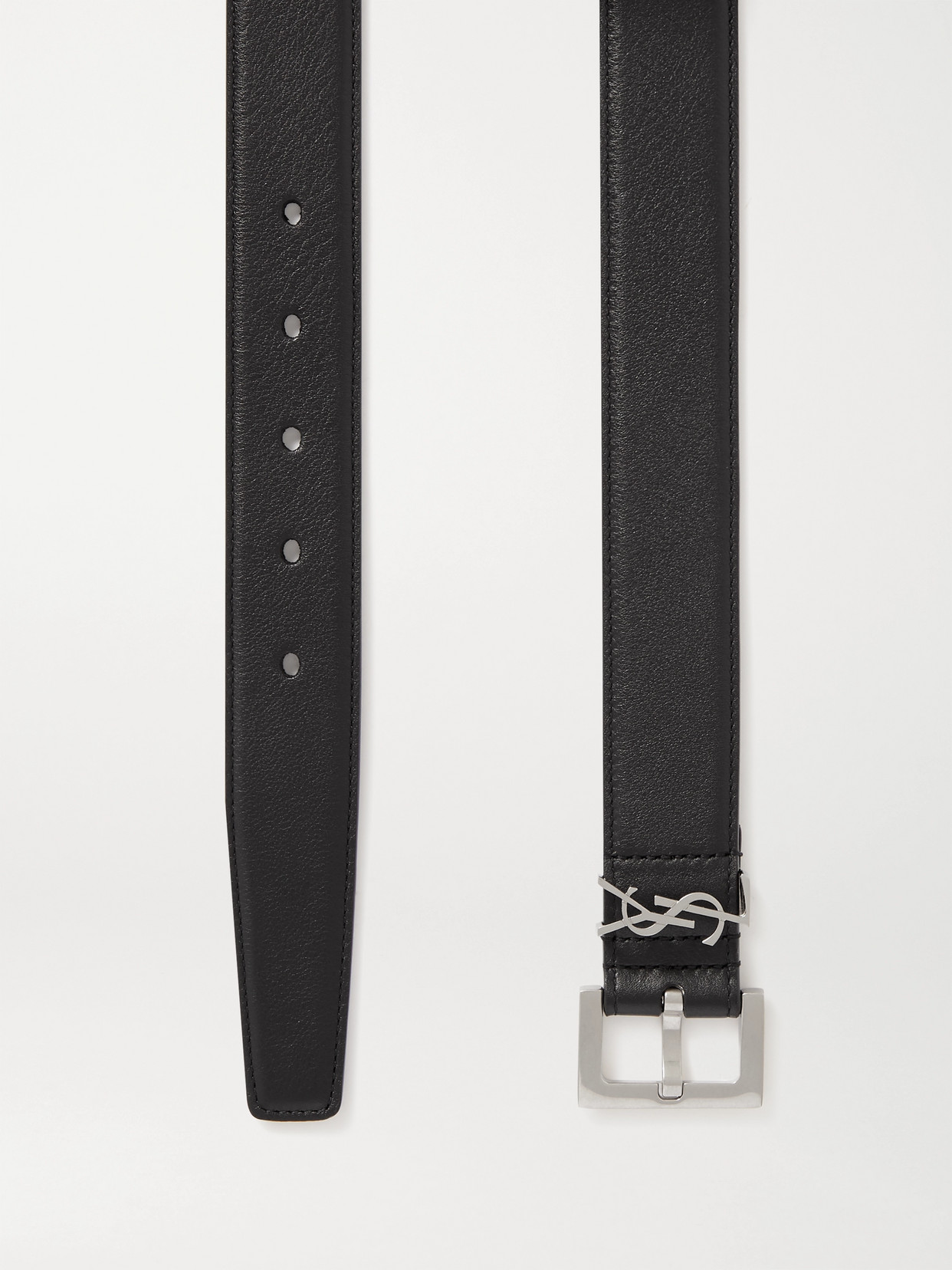 Shop Saint Laurent Cassandre Leather Belt In Black