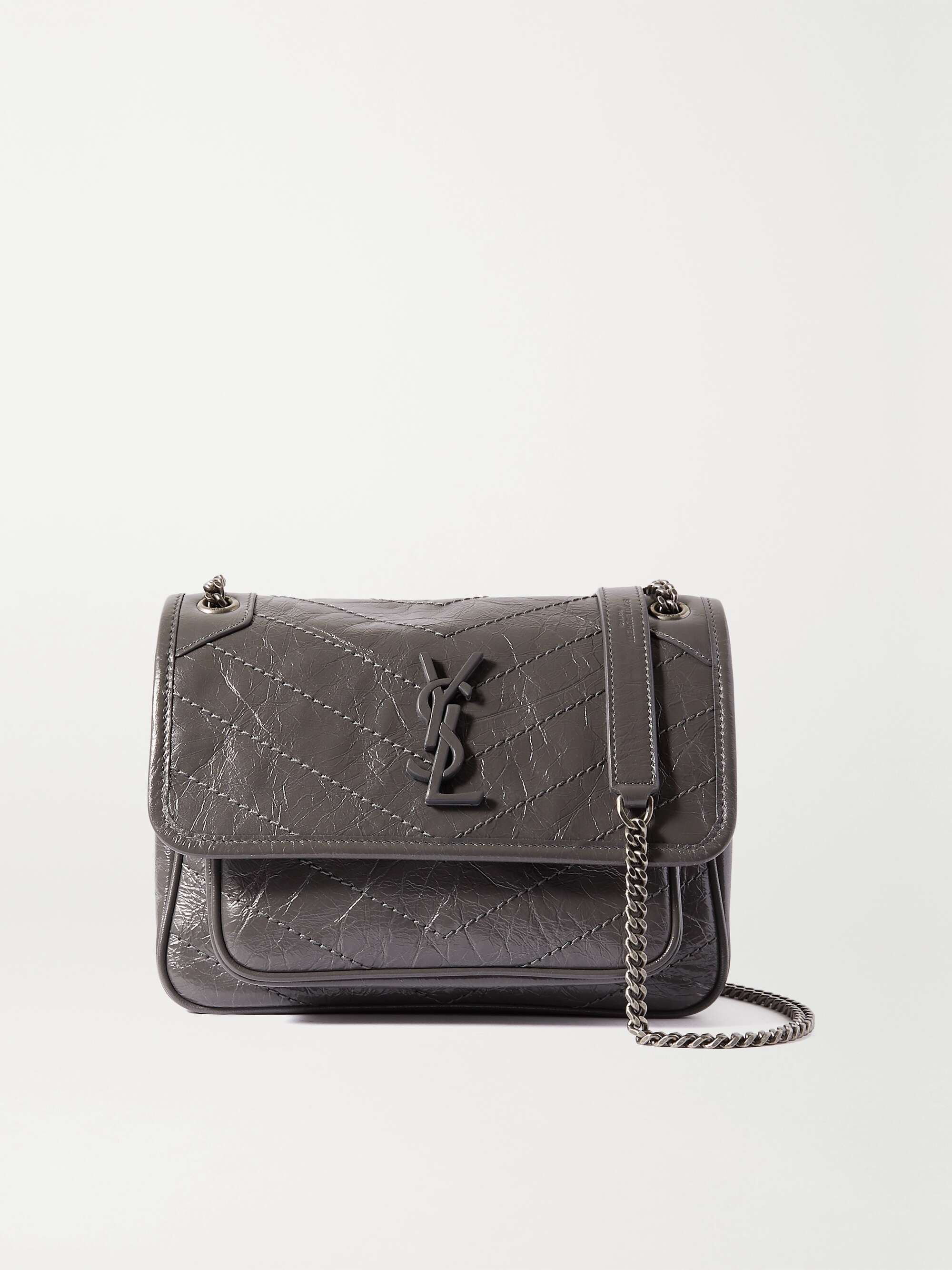 SAINT LAURENT Niki Baby mini quilted crinkled glossed-leather