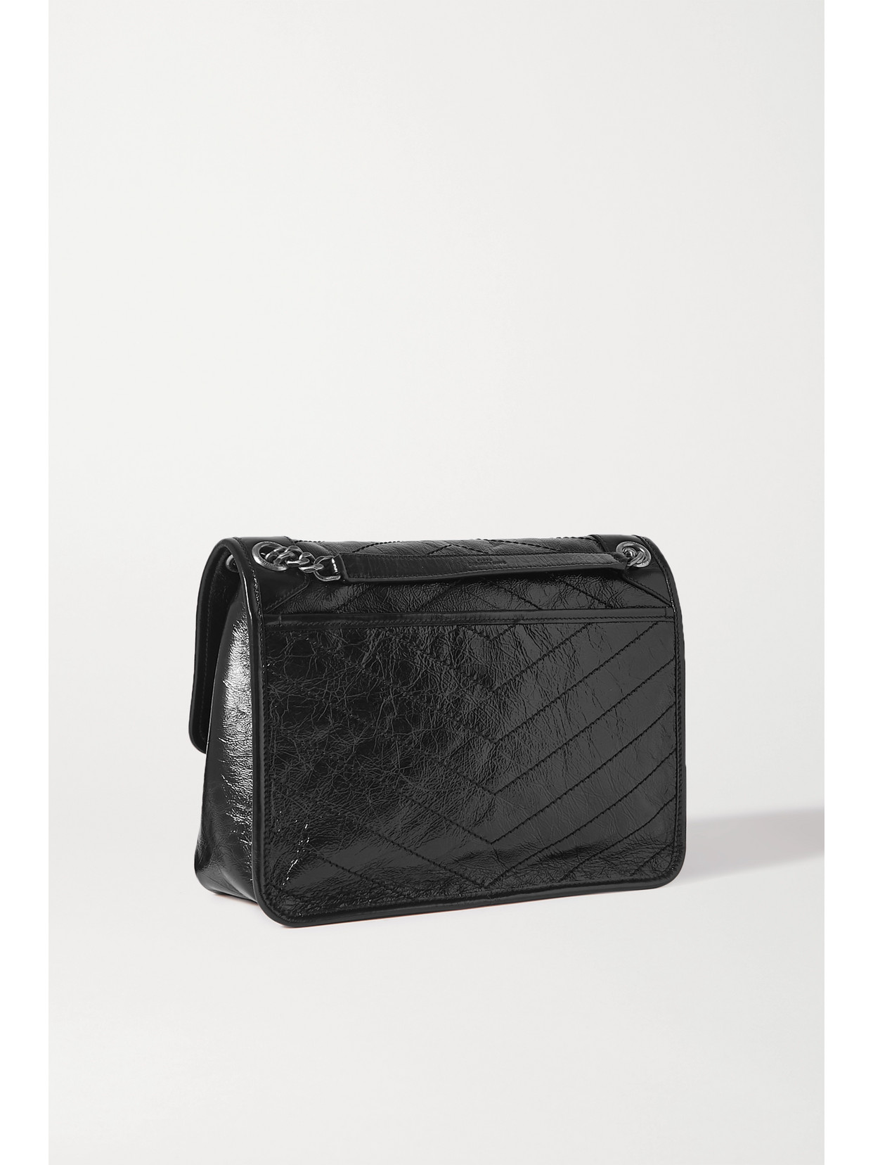 Saint Laurent Niki Medium Crinkled Glossed-leather Shoulder Bag In Black