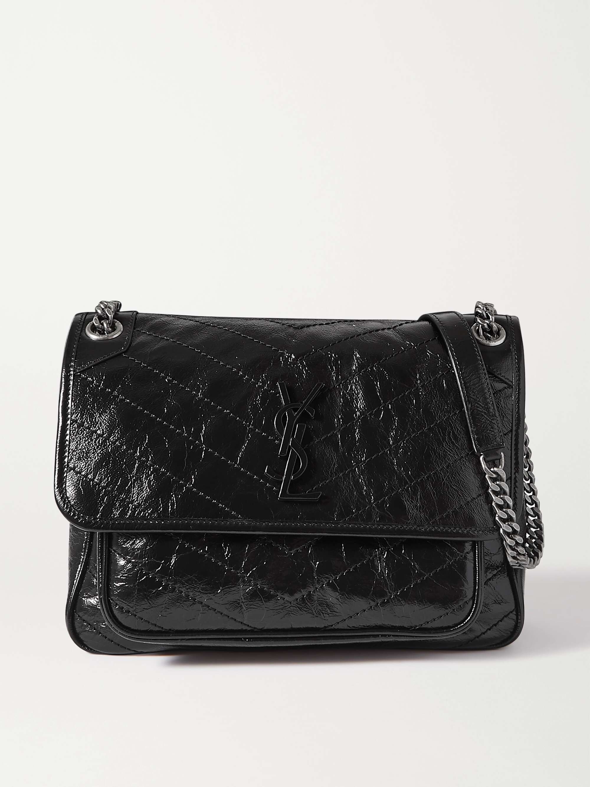 Saint Laurent Large Niki Chain Bag in Crinkled and Quilted Black