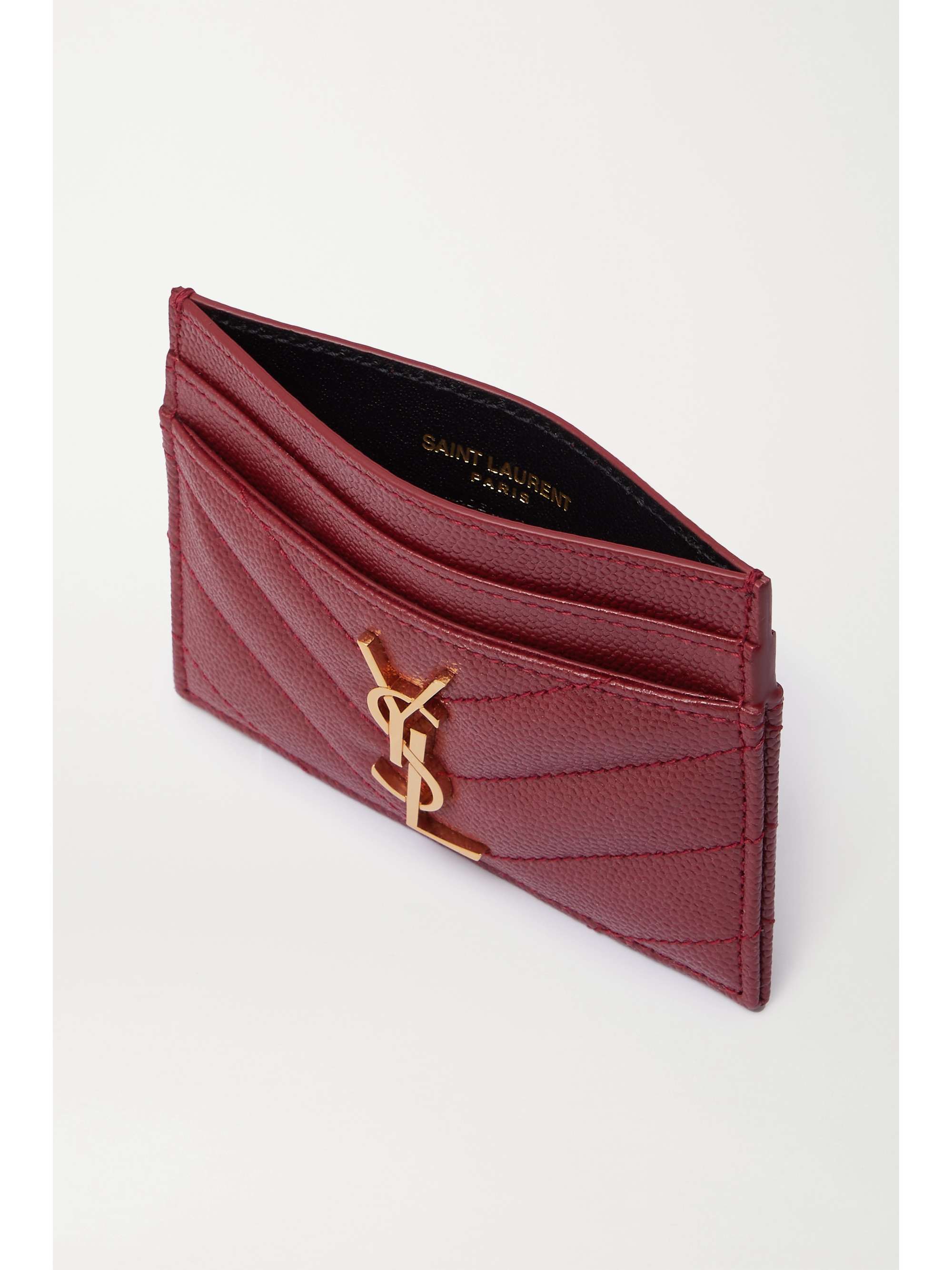 YSL SAINT LAURENT Logo Leather Card Case Wallet--Red/Gold 