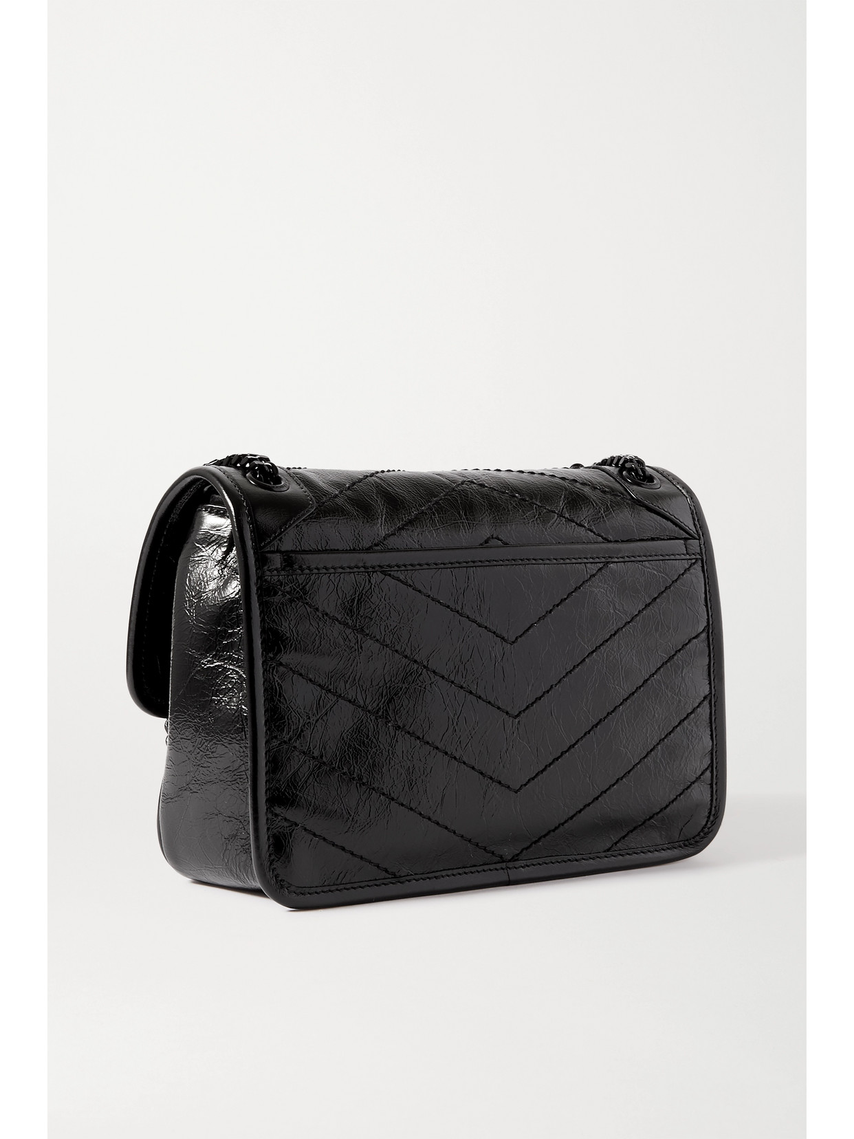 Saint Laurent Niki Baby Mini Quilted Crinkled-leather Shoulder Bag In Black