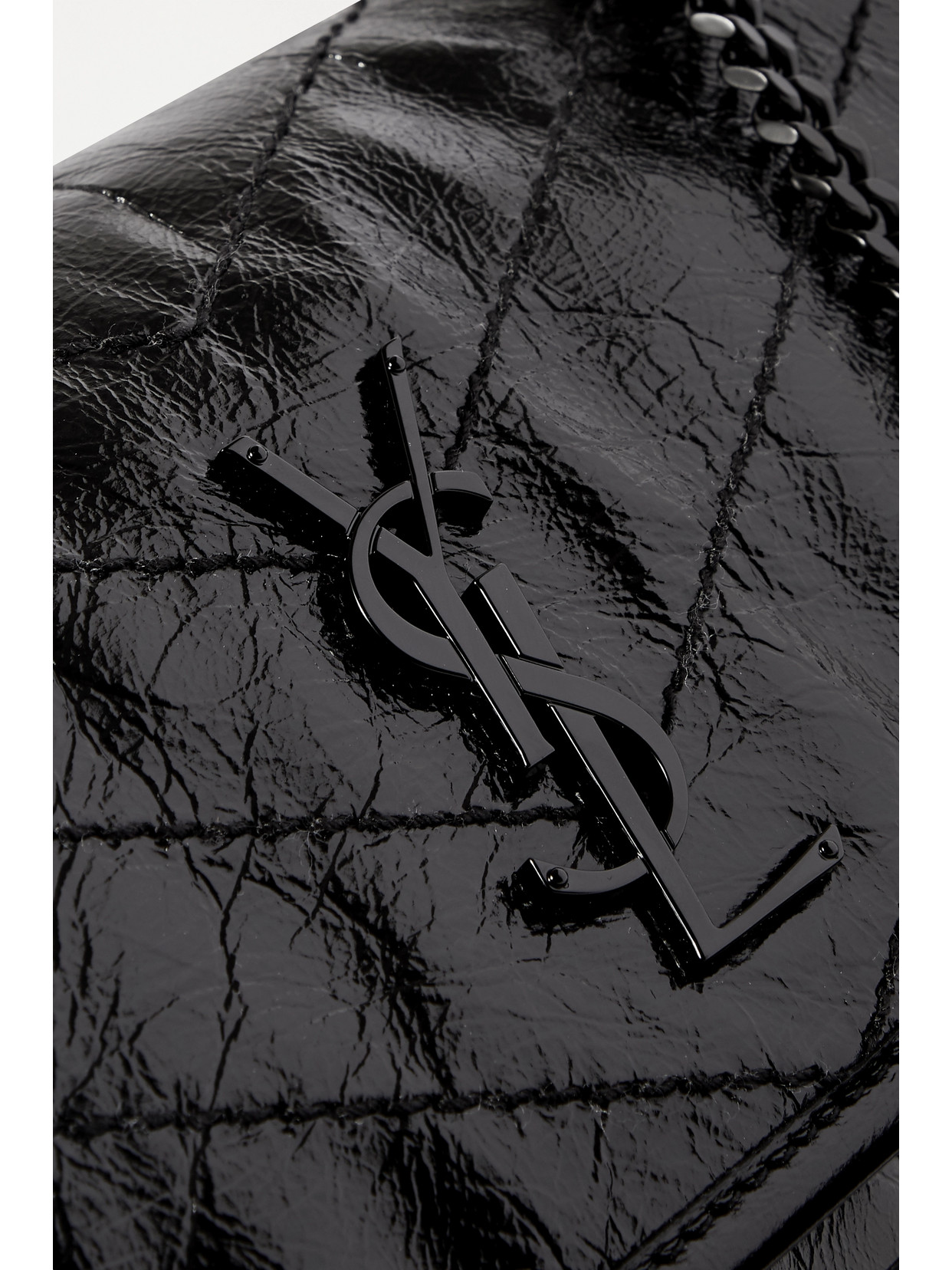 Saint Laurent Niki Baby Mini Quilted Crinkled-leather Shoulder Bag In Black