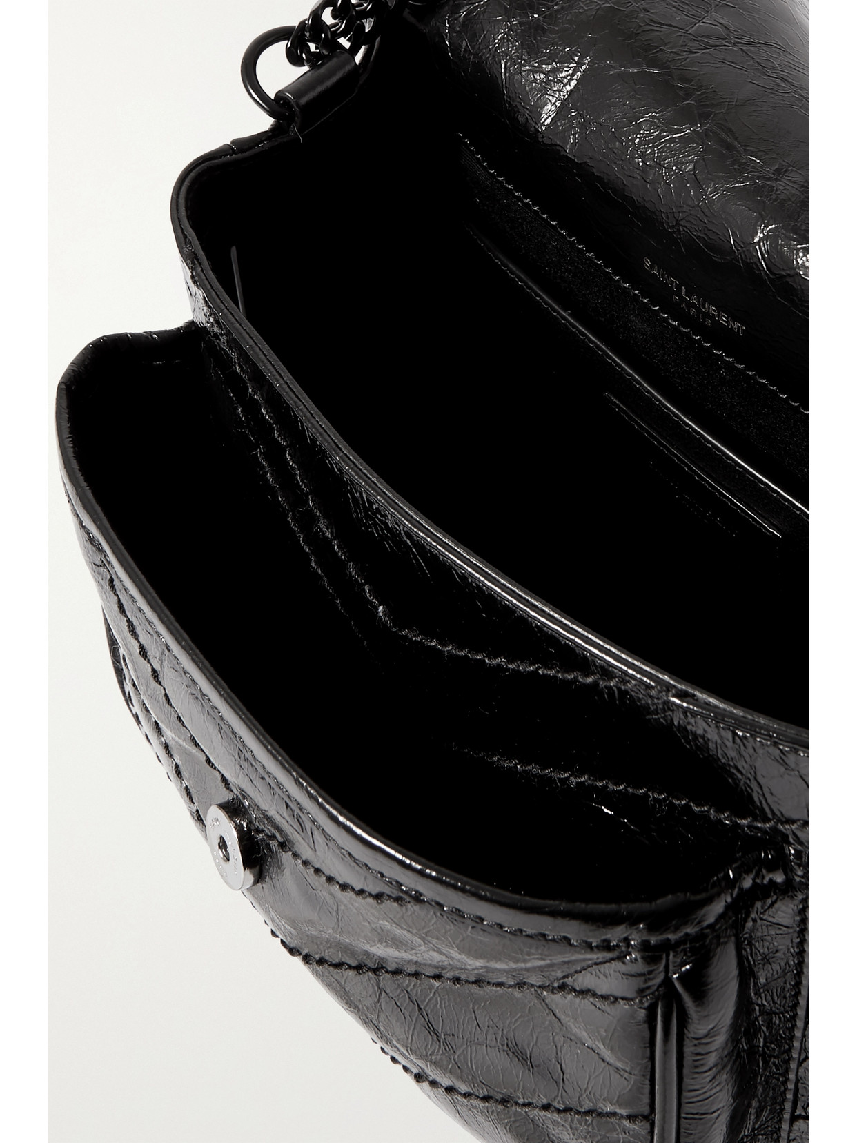 Saint Laurent Niki Baby Mini Quilted Crinkled-leather Shoulder Bag In Black
