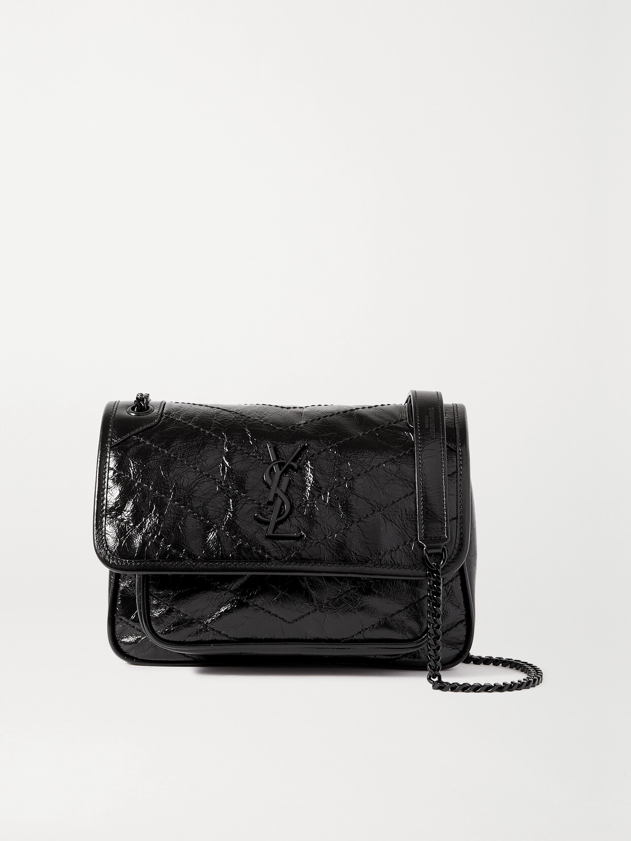 Saint Laurent Niki Baby Mini Quilted Crinkled-leather Shoulder Bag In Black