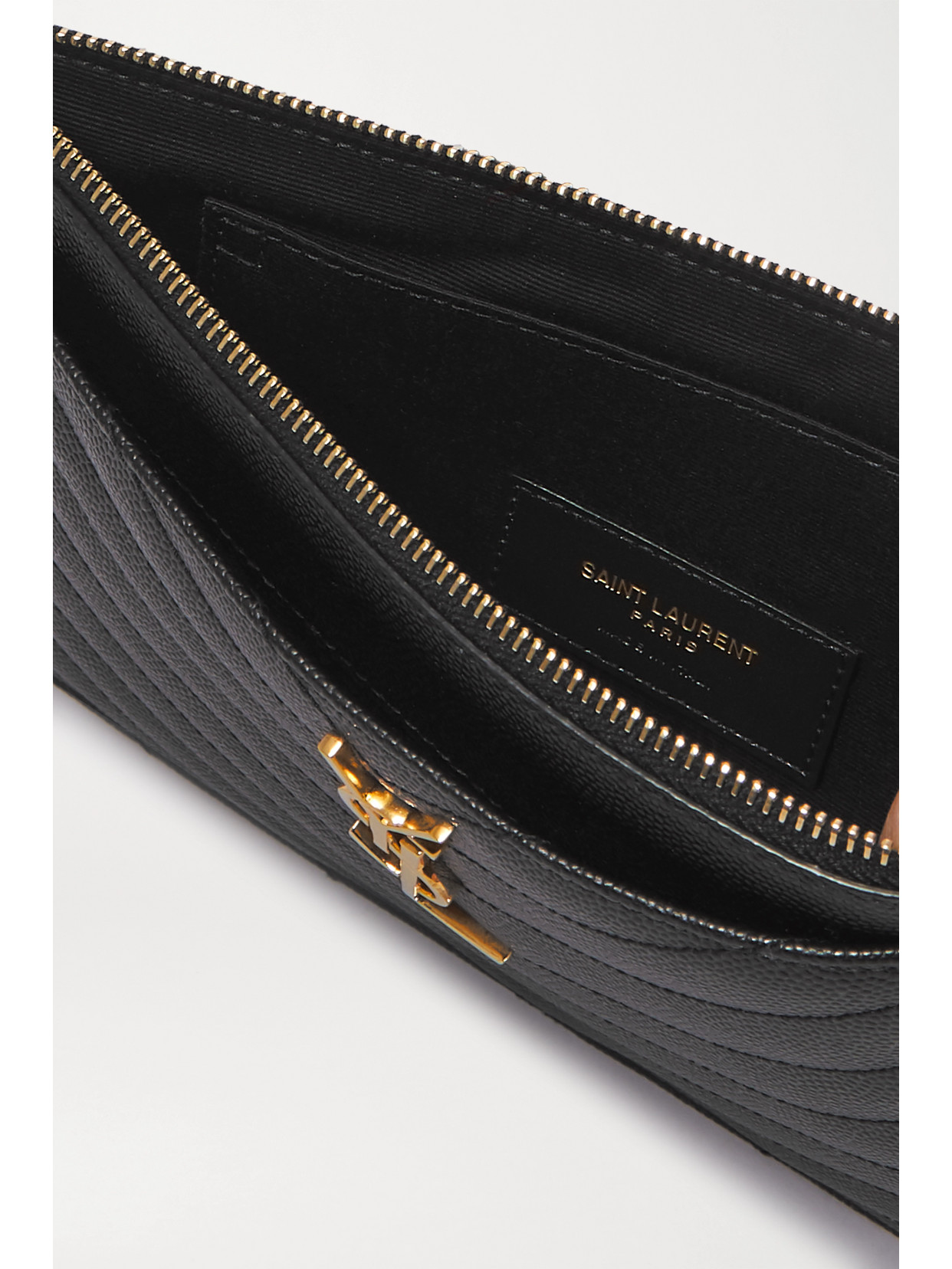 Saint Laurent Monogramme Quilted Textured-leather Pouch In Black