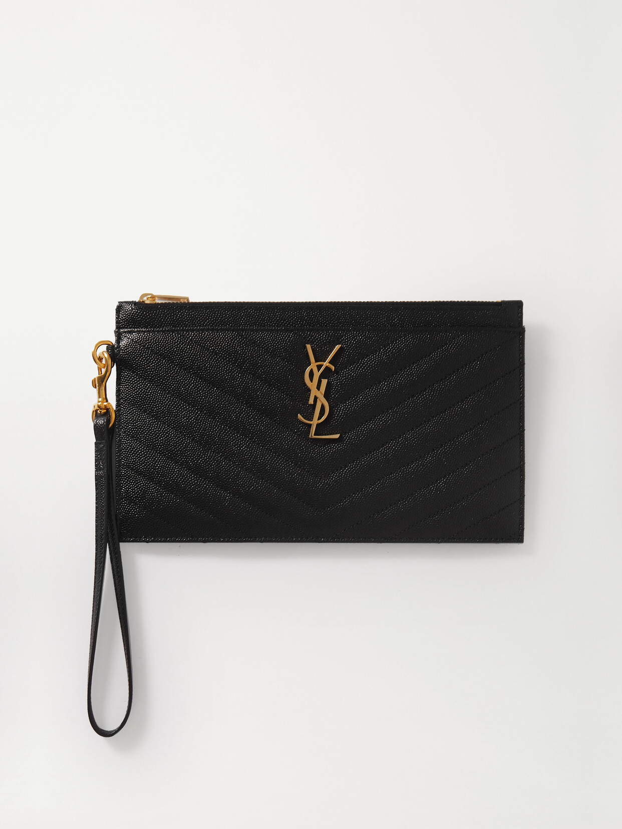 Shop Saint Laurent Monogramme Quilted Textured-leather Pouch In Black