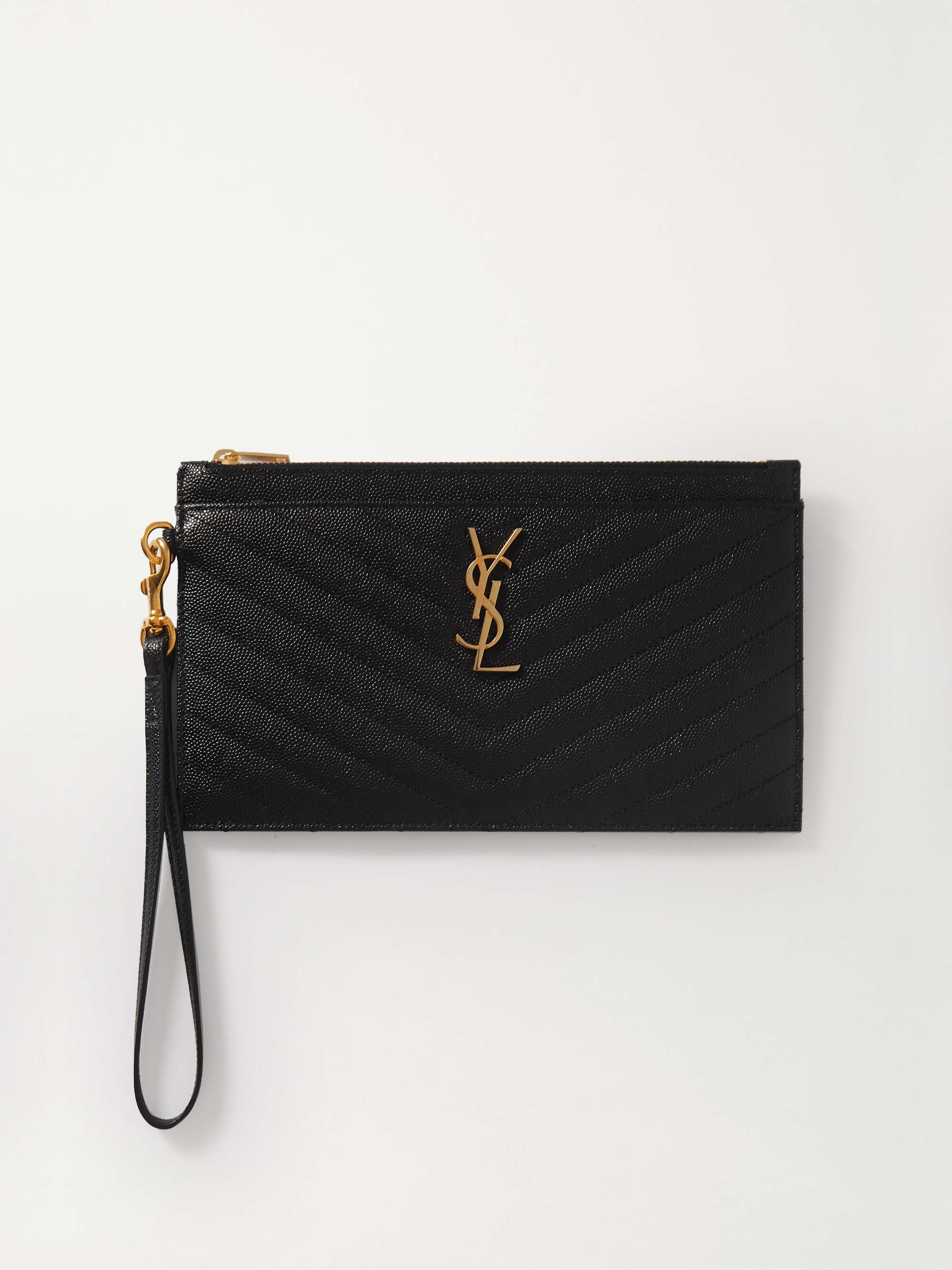 SAINT LAURENT Monogramme quilted textured-leather pouch | NET-A-PORTER