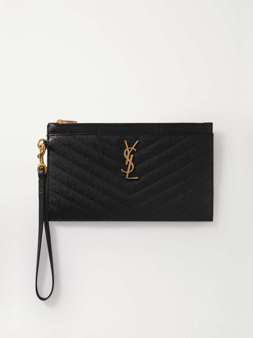 Saint Laurent Monogramme Quilted Textured-leather Pouch