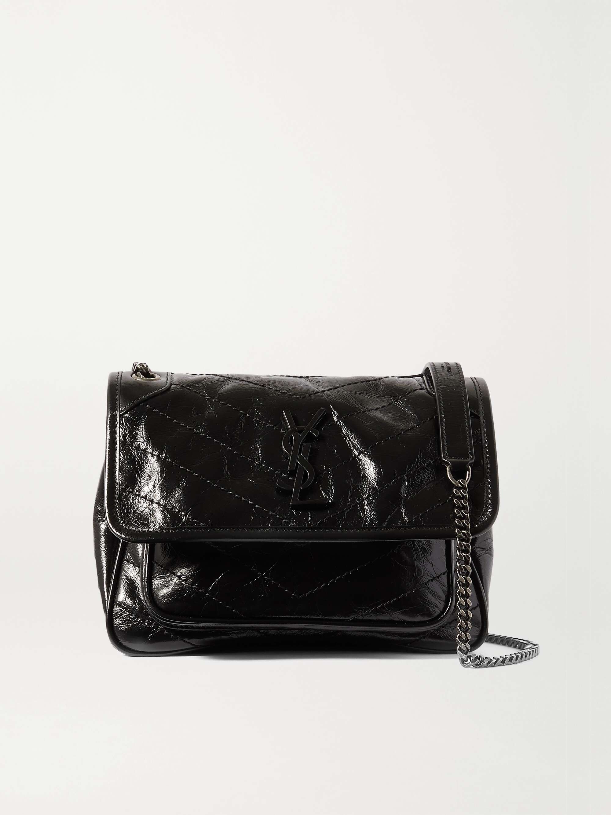 SAINT LAURENT Niki Baby mini quilted crinkled glossed-leather shoulder ...