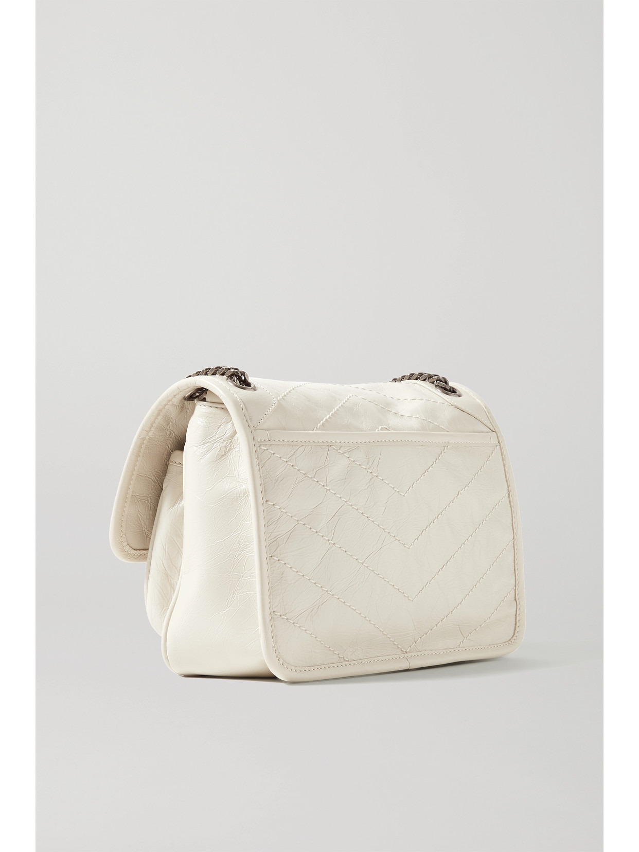 Saint Laurent Niki Baby Mini Quilted Crinkled Glossed-leather Shoulder Bag In White