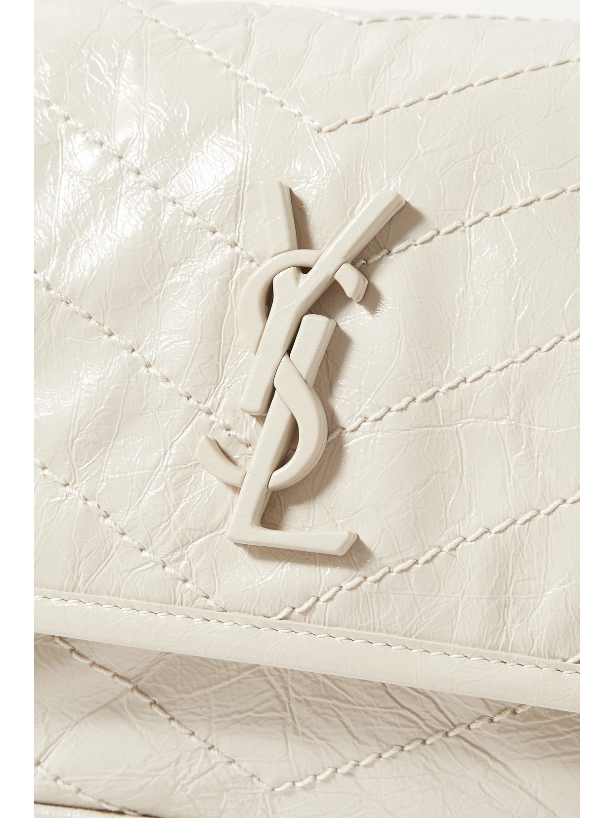 Saint Laurent Niki Baby Mini Quilted Crinkled Glossed-leather Shoulder Bag In White