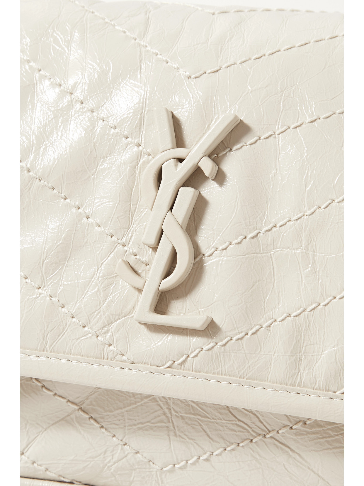 Shop Saint Laurent Niki Baby Quilted Crinkled Glossed-leather Shoulder Bag In White