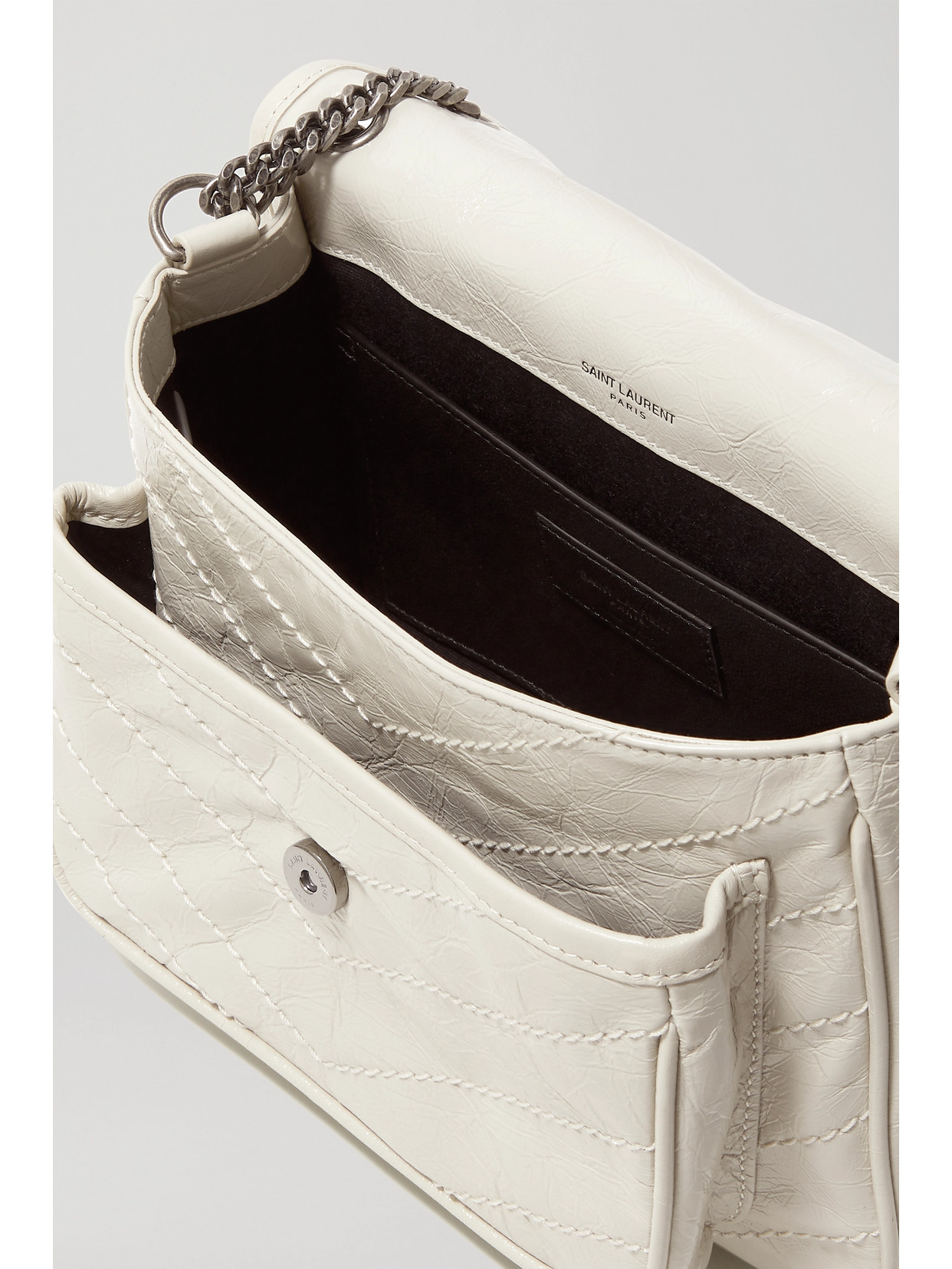 Saint Laurent Niki Baby Mini Quilted Crinkled Glossed-leather Shoulder Bag In White
