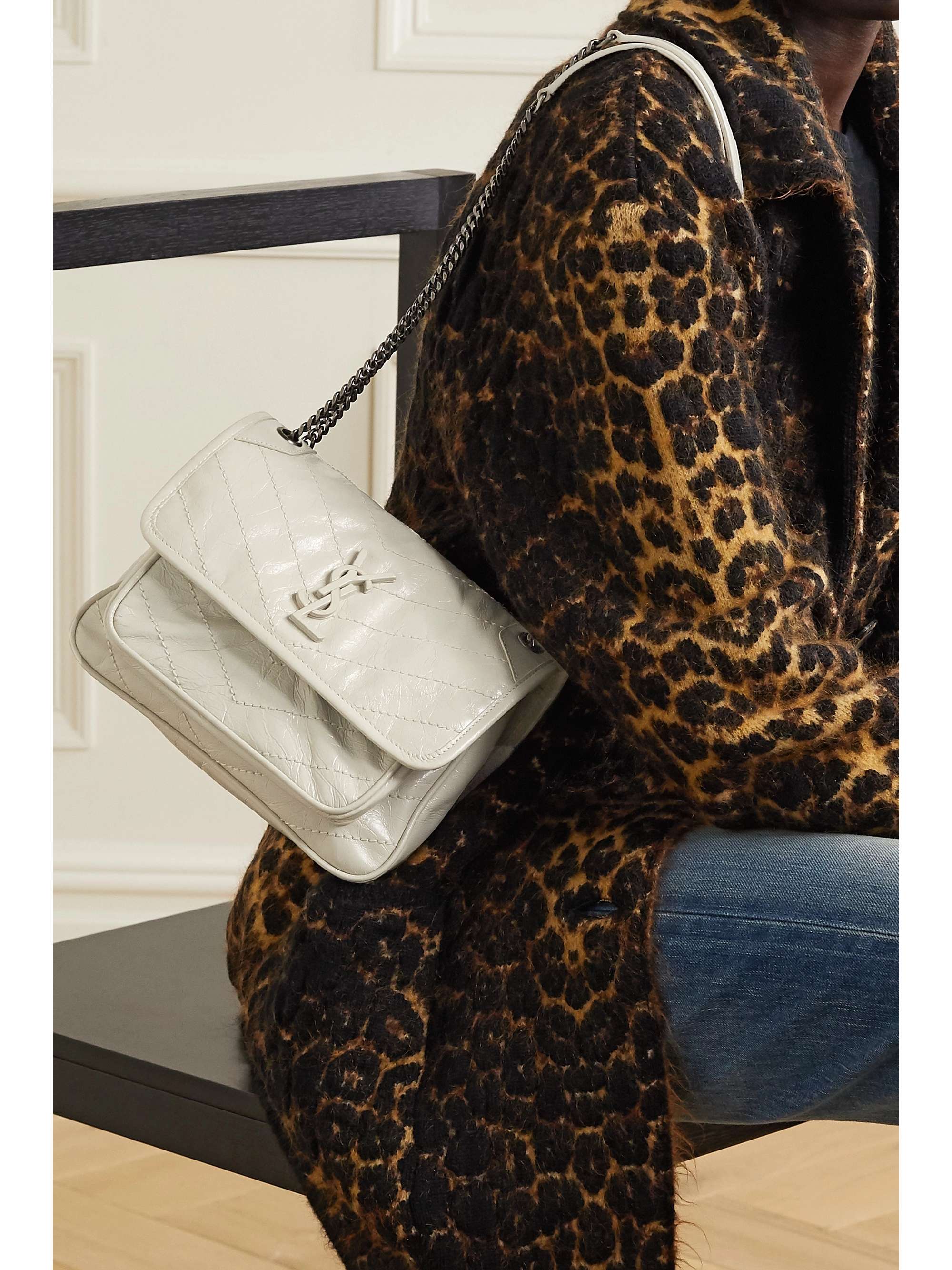SAINT LAURENT Niki Baby mini quilted crinkled glossed-leather shoulder bag