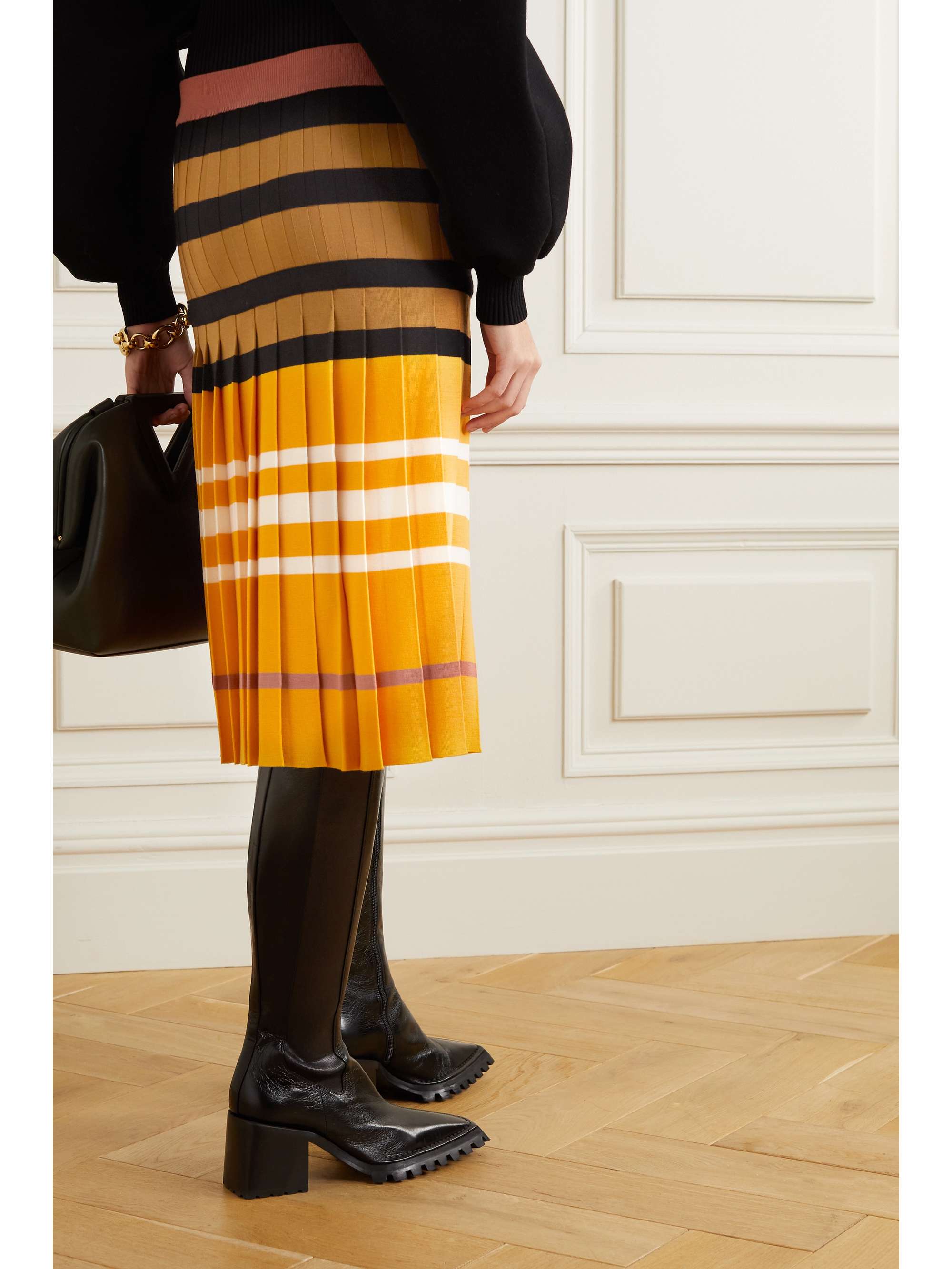 MARNI Pleated striped wool skirt