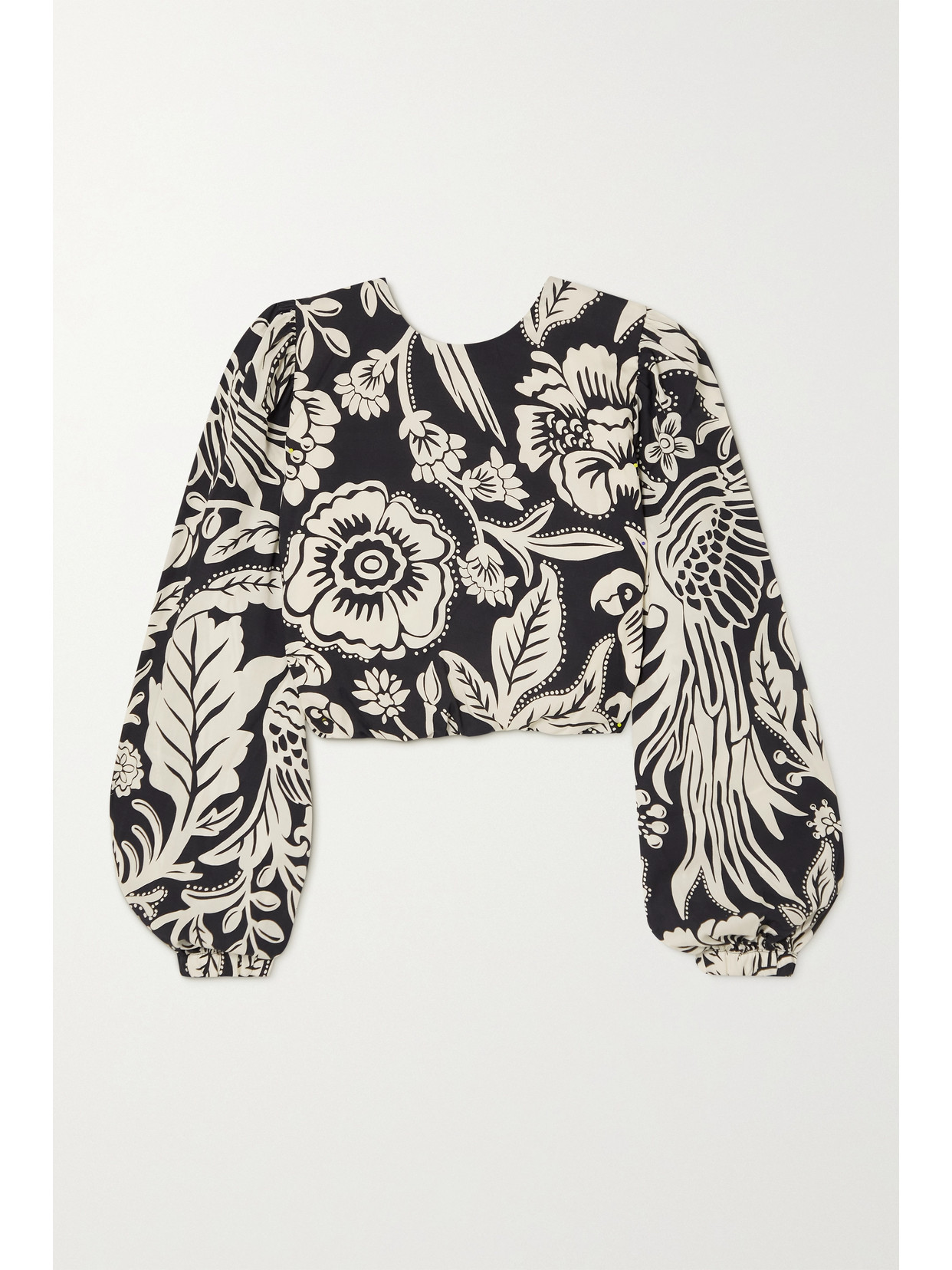 Johanna Ortiz Belle Tropic Cropped Floral-print Tencel-poplin Blouse - Black