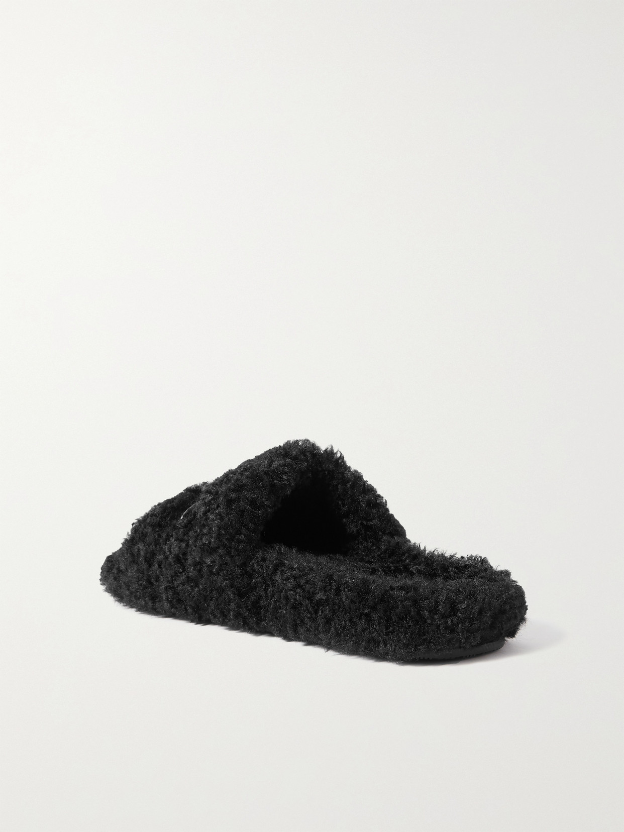Balenciaga Furry Logo-embroidered Faux Shearling Slides In Black