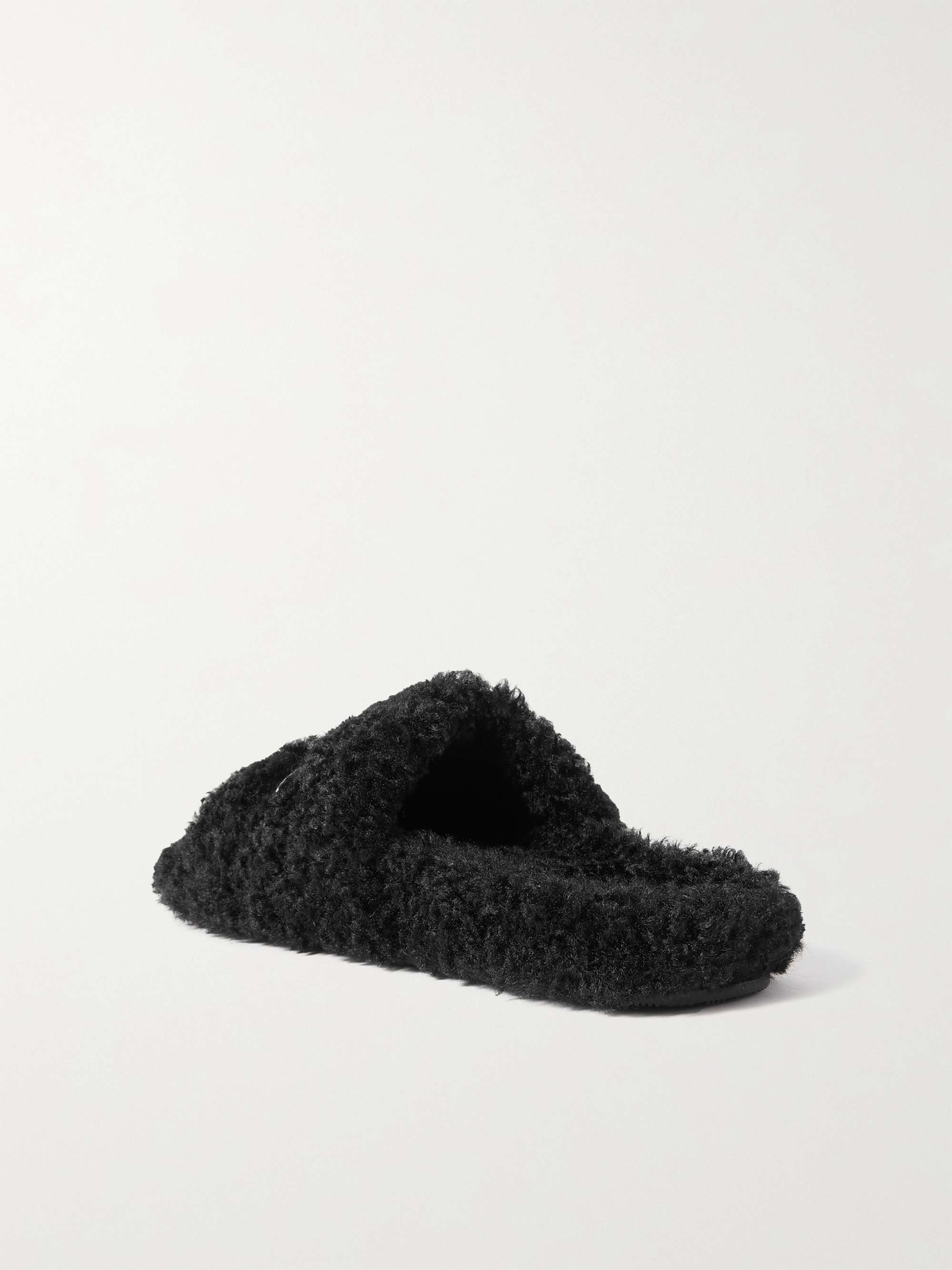 BALENCIAGA Furry logo-embroidered faux shearling slides