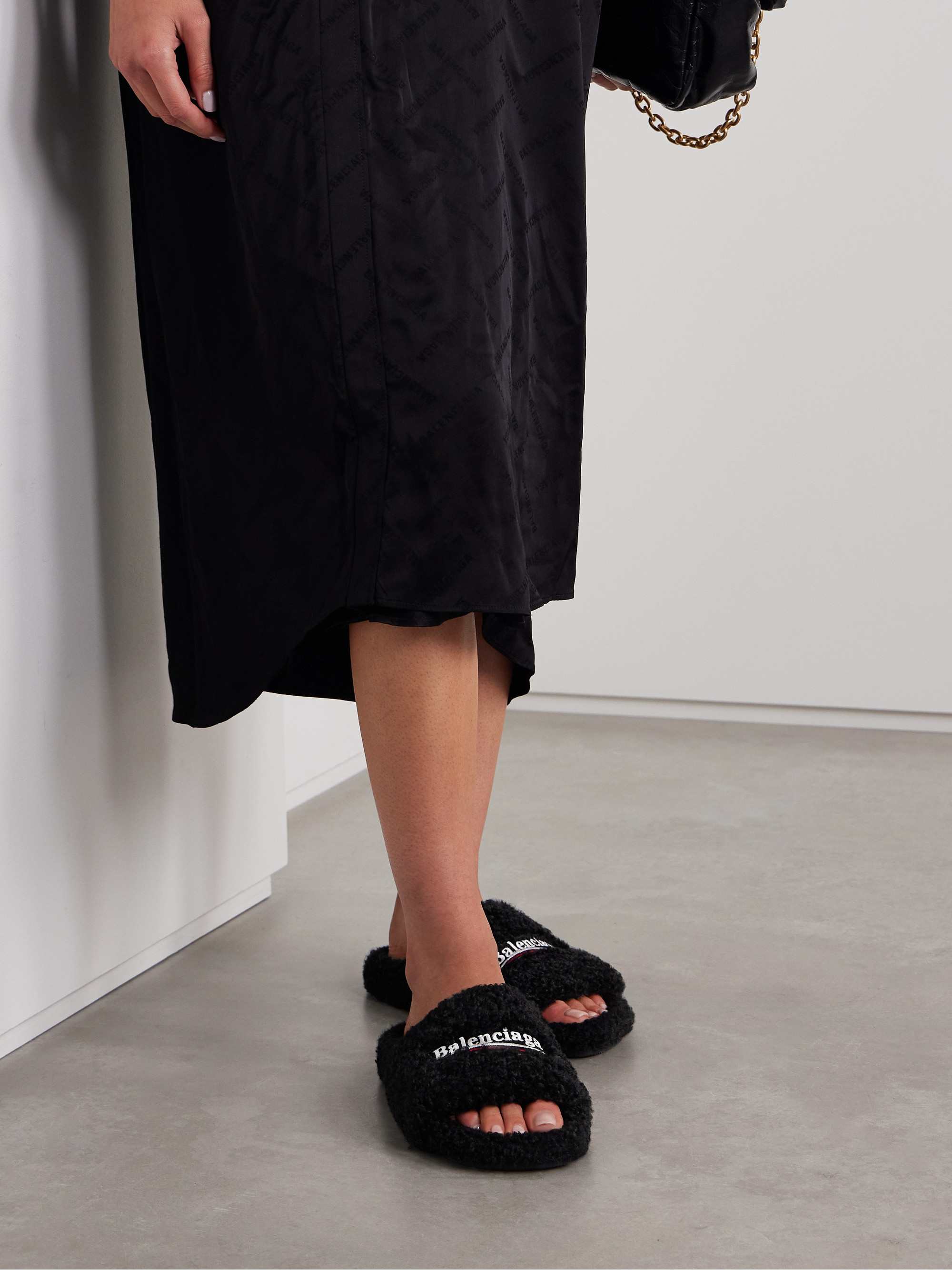 Balenciaga Furry logo-embroidered faux shearling slides thumbnail