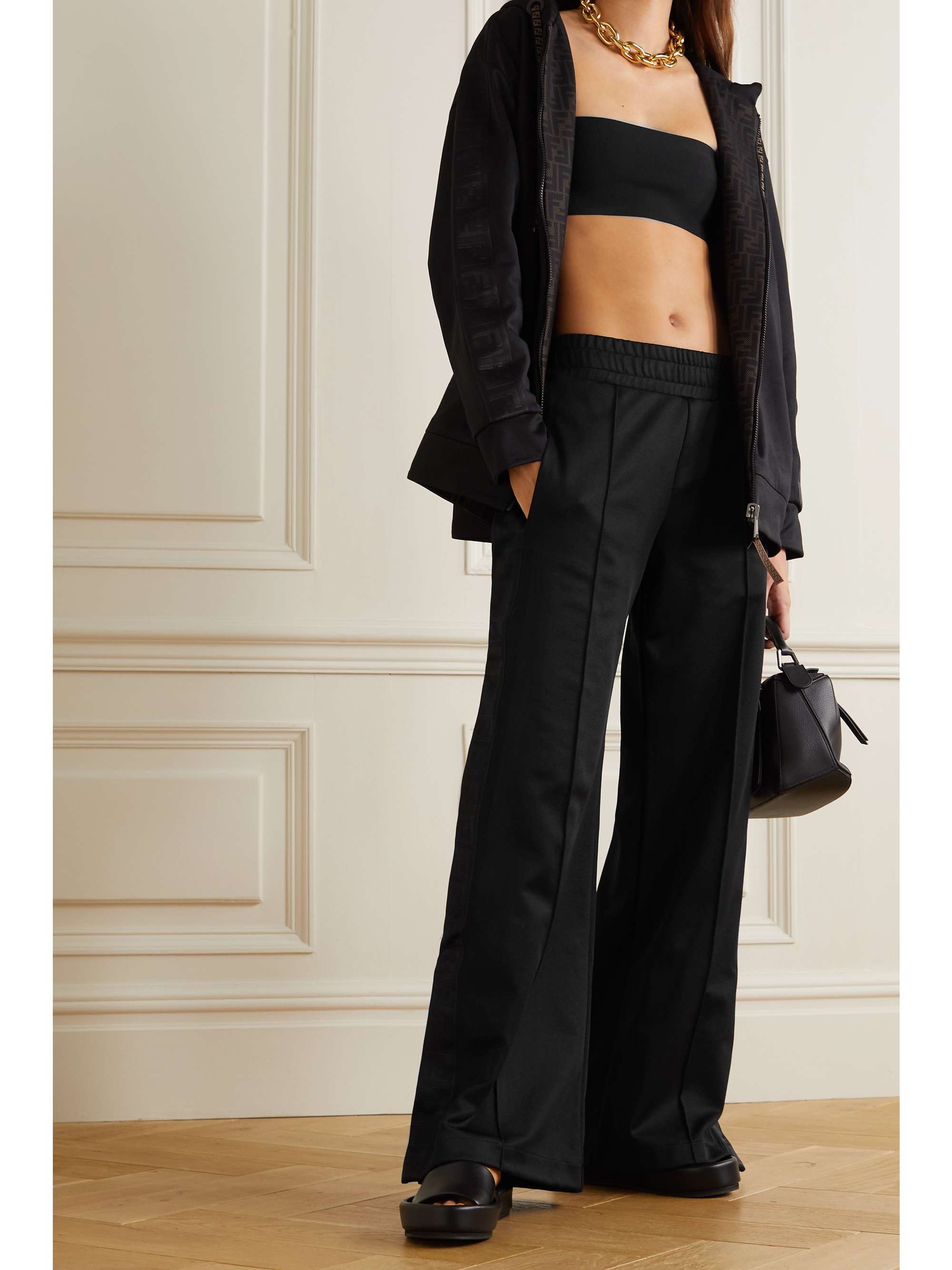 FENDI Jersey-piqué wide-leg track pants